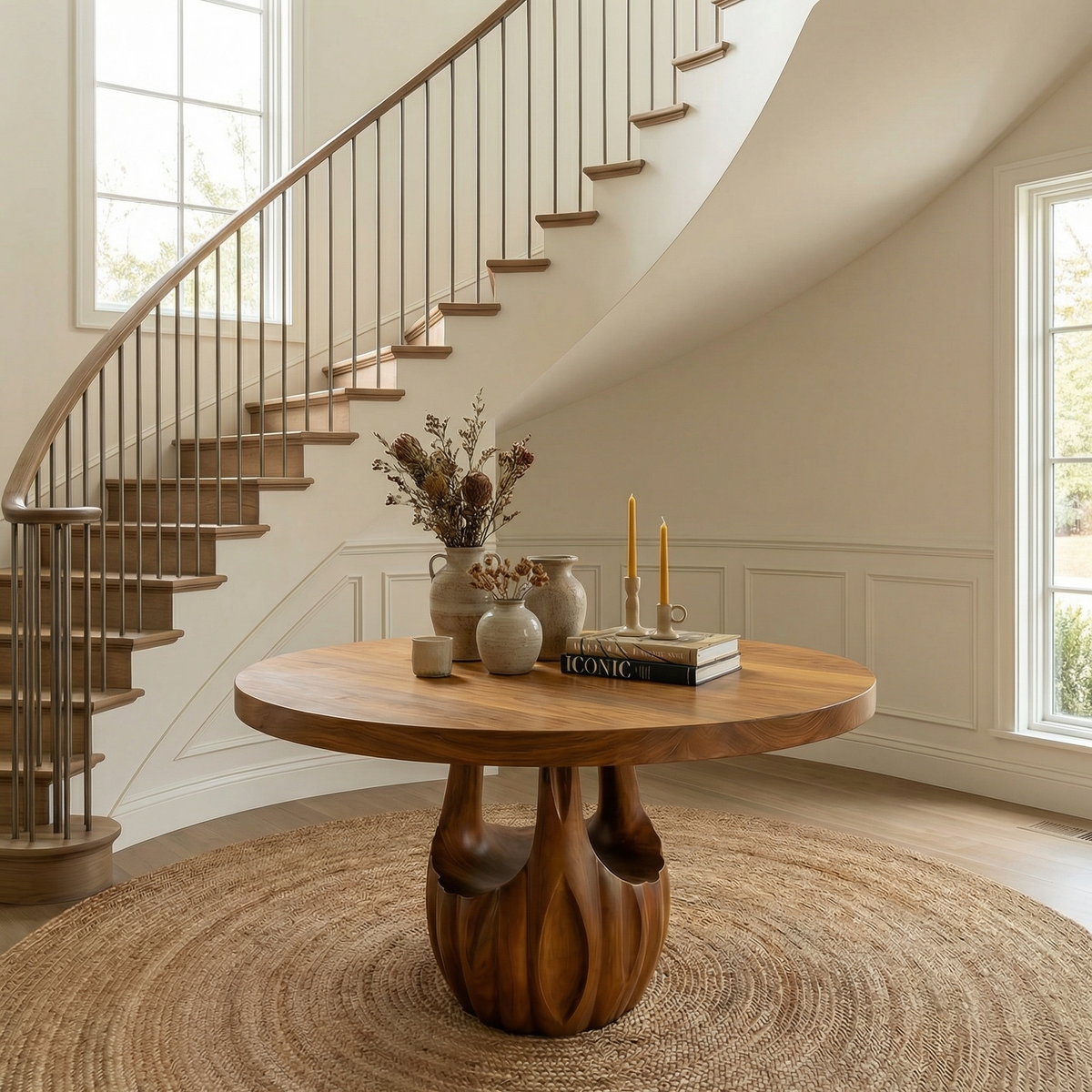 Modern Round Entryway Foyer Table With Unique Sculptural Base For Entryway And Hallway - view 6 of 8