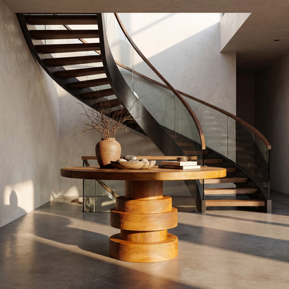 Modern Luxury Stacked Base Round Entryway Table For Entryway And Lobby - view 6 of 8