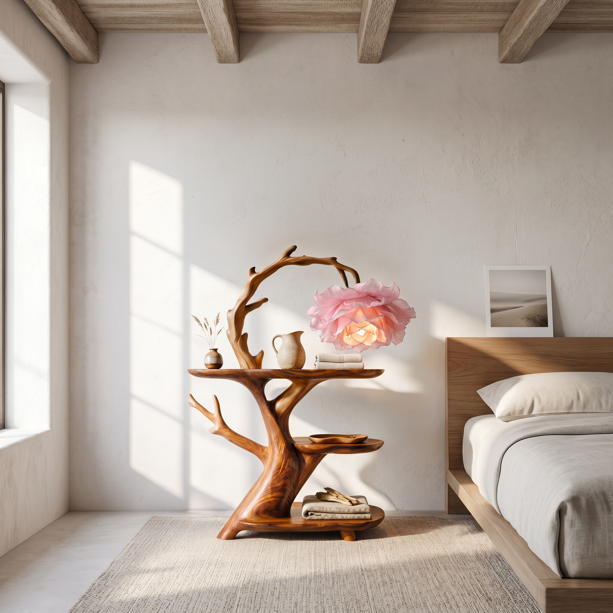 Contemporary Side Table With Floral Accent Lamp For Bedroom And Lounge - view 6 of 8