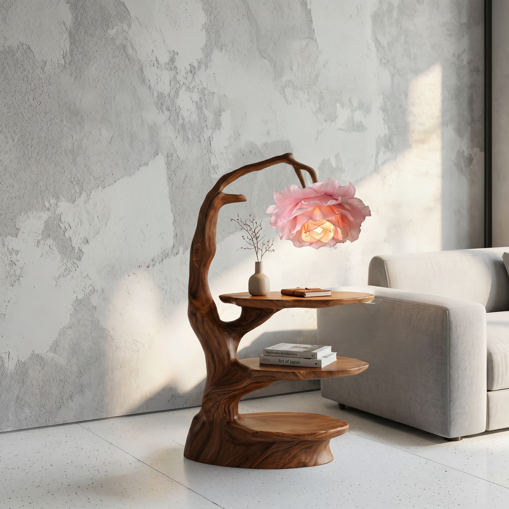 Natural End Table With Tree Branch Form And Flower Lamp For Bedroom And Reading Nook - view 6 of 8