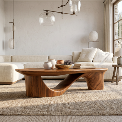 Contemporary Coffee Table With Sculptural Wooden Base For Living Room - view 6 of 8