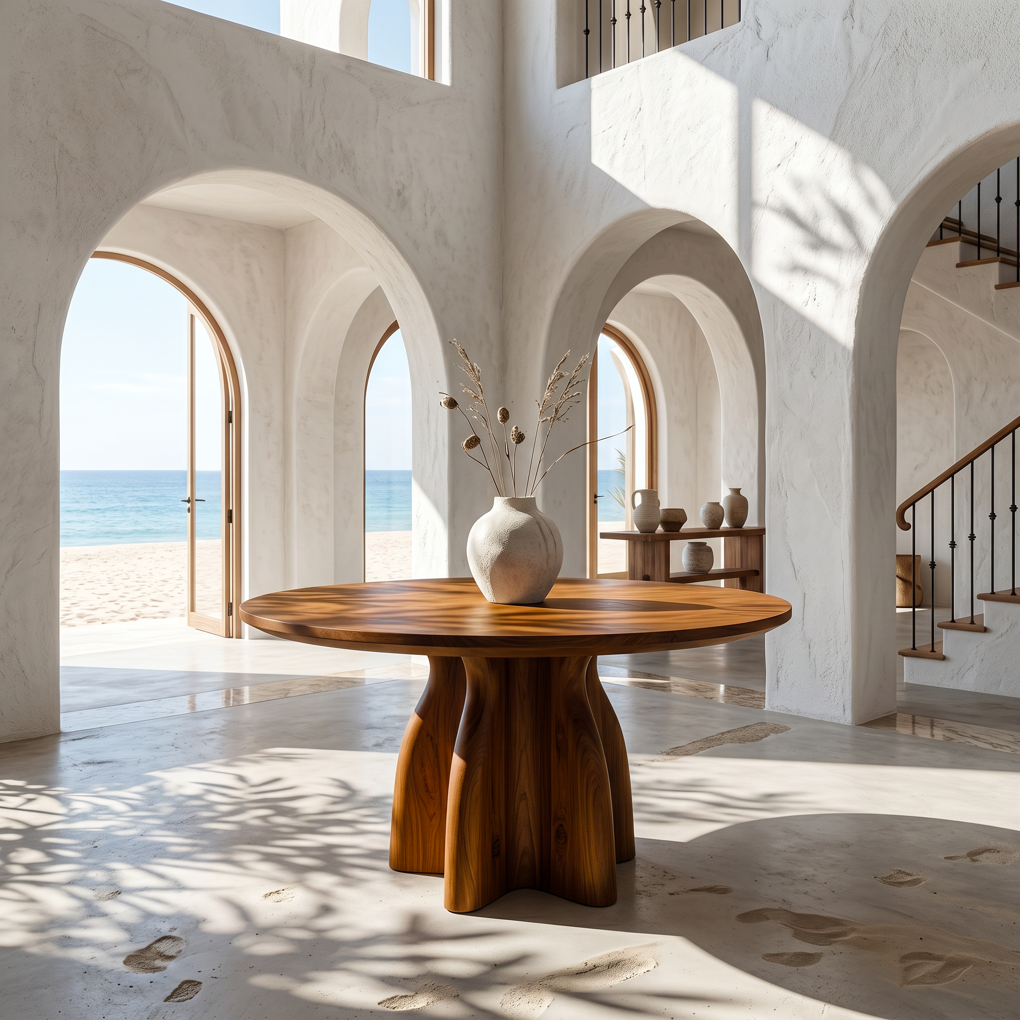 Organic Foyer Table With Sculptural Solid Wood Pedestal Base For Entryway - view 6 of 8
