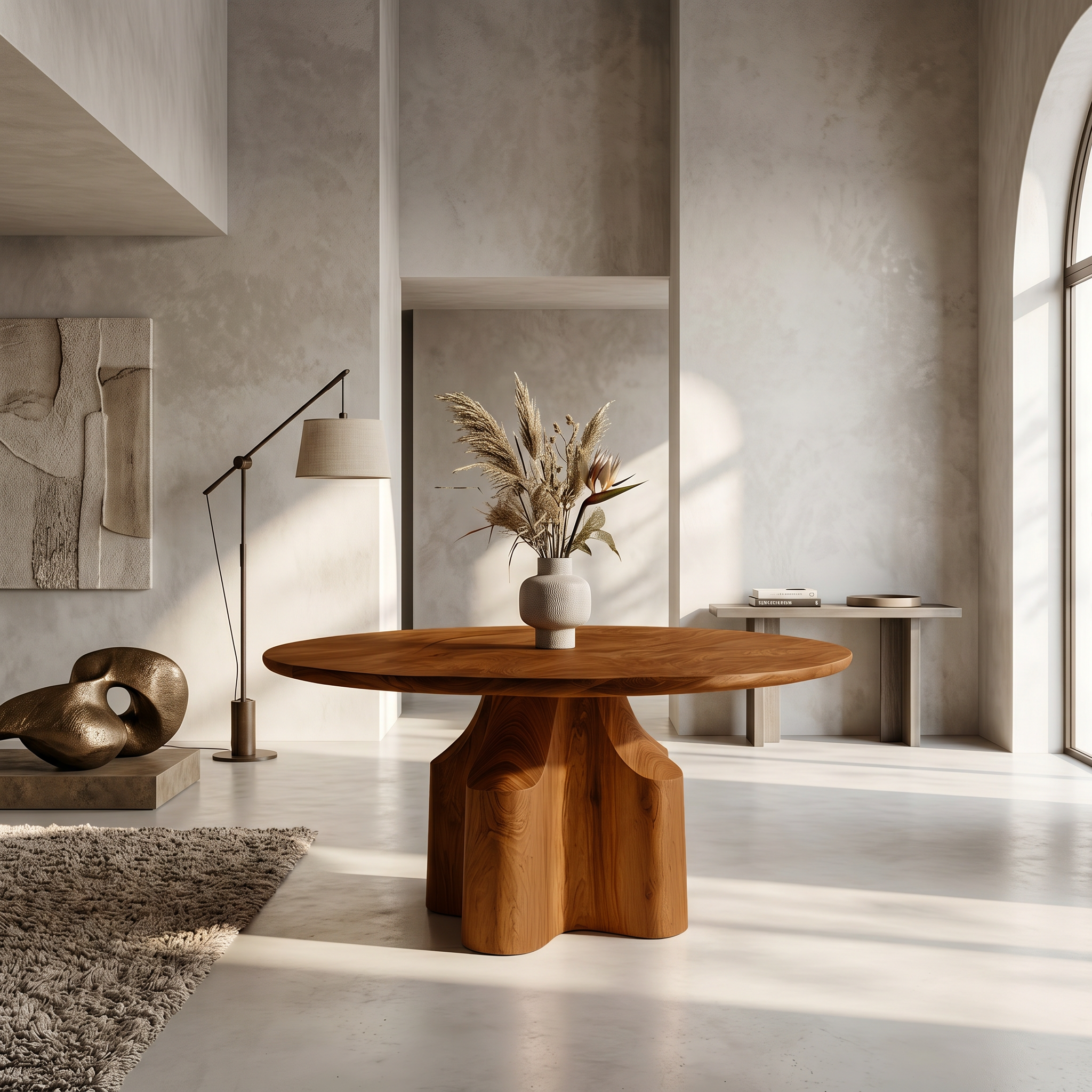 Contemporary Foyer Table With Sculptural Solid Wood Pedestal Base For Entryway And Hallway - view 6 of 8