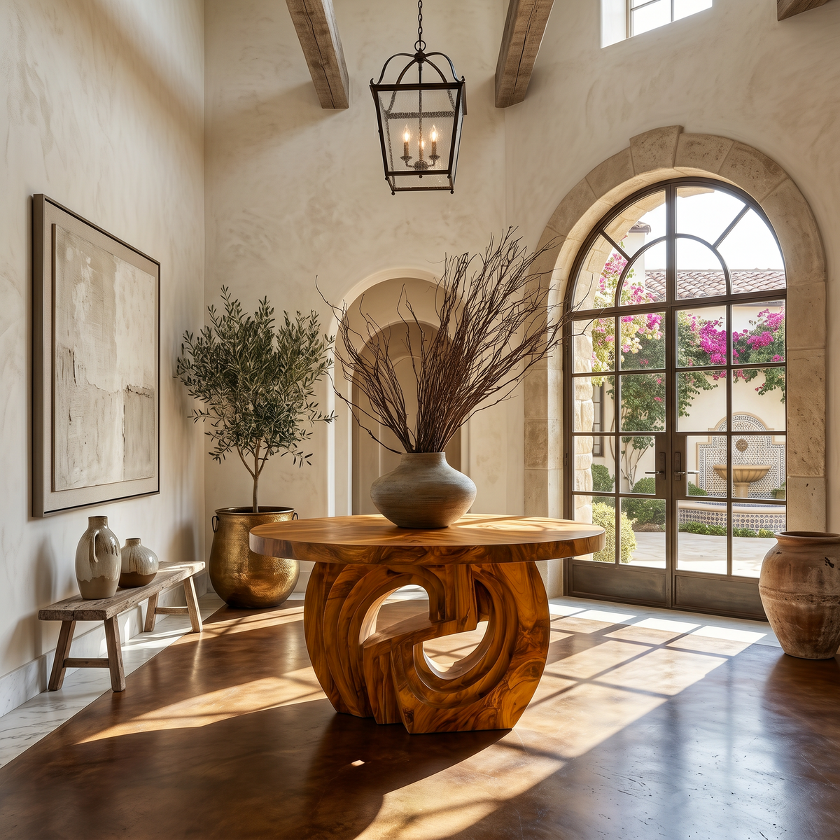 Rustic Foyer Table With Sculptural Ring Pedestal Base For Entryway And Hallway - view 6 of 8