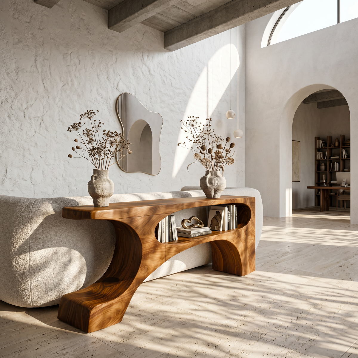 Contemporary Console Table With Organic Pedestal Design For Foyer - view 6 of 8
