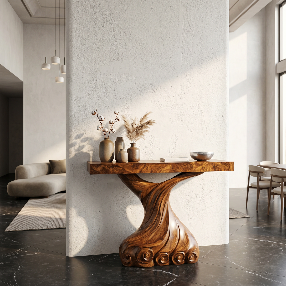 Contemporary Console Table With Carved Twist Form For Hallway - view 5 of 8
