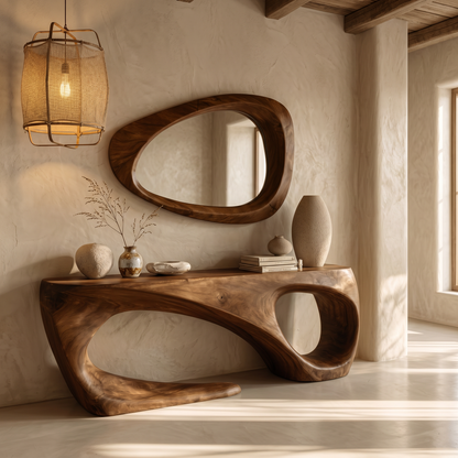 Rustic Console Table With Handcrafted Flowing Design For Living Room - view 6 of 8