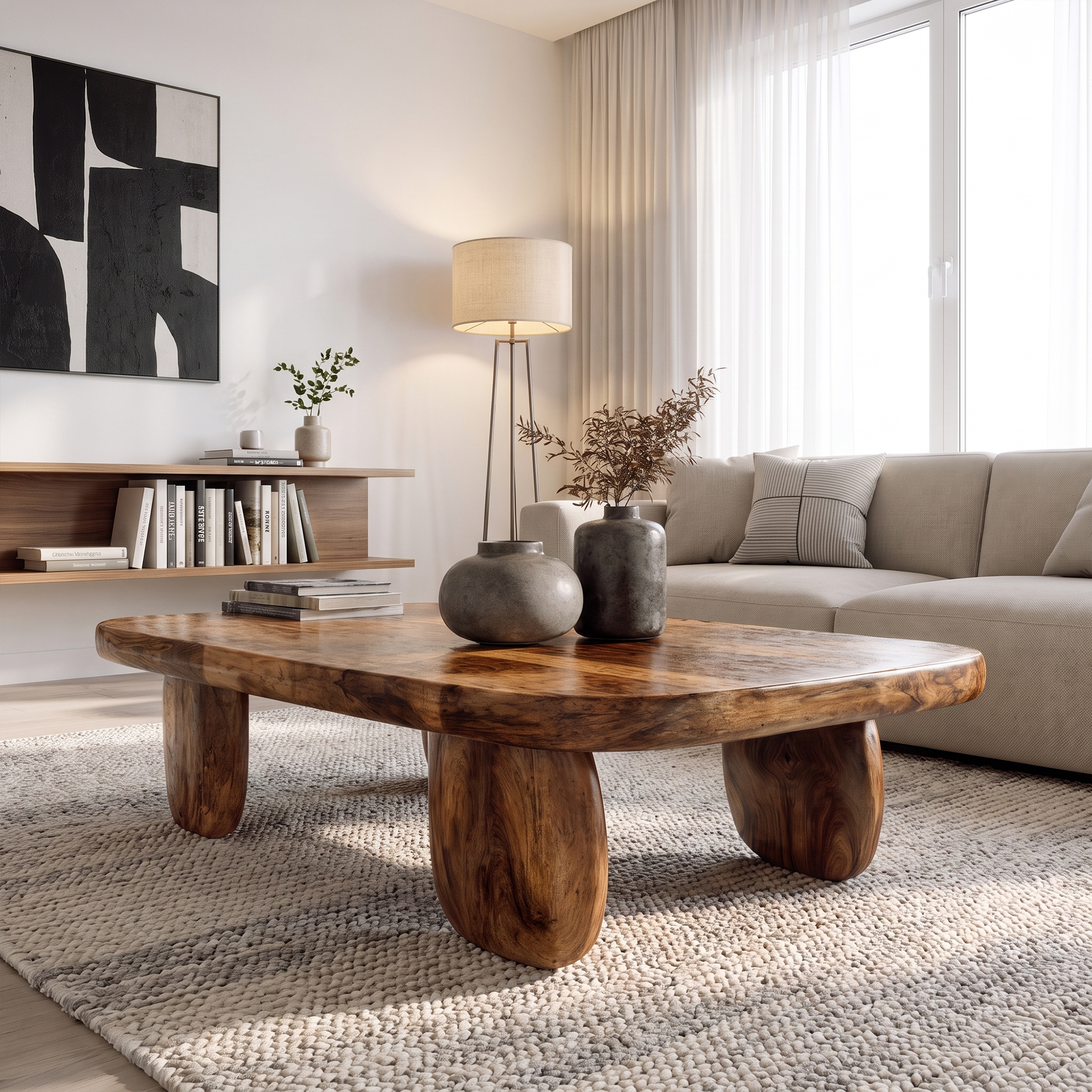Minimal Coffee Table With Organic Pedestal Base For Living Room - view 6 of 8
