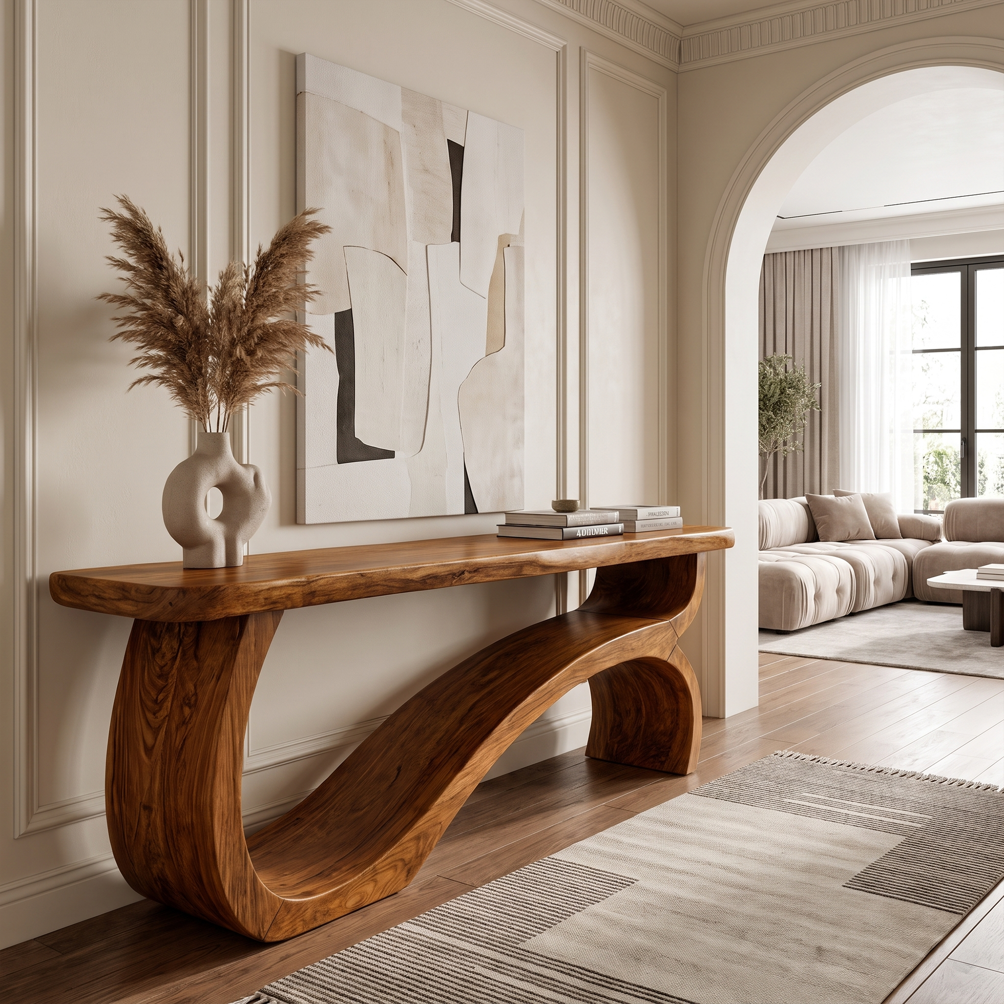 Modern Console Table Table With Sculptural Open Wood Base For Living Room - view 6 of 8