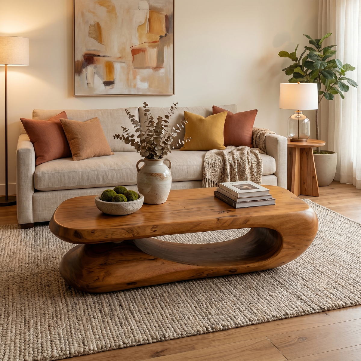 Organic Coffee Table With Flowing Monolithic Wood Form For Living Room - view 6 of 8