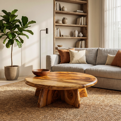 Rustic Coffee Table With Solid Wood Stump Base For Living Room - view 6 of 8