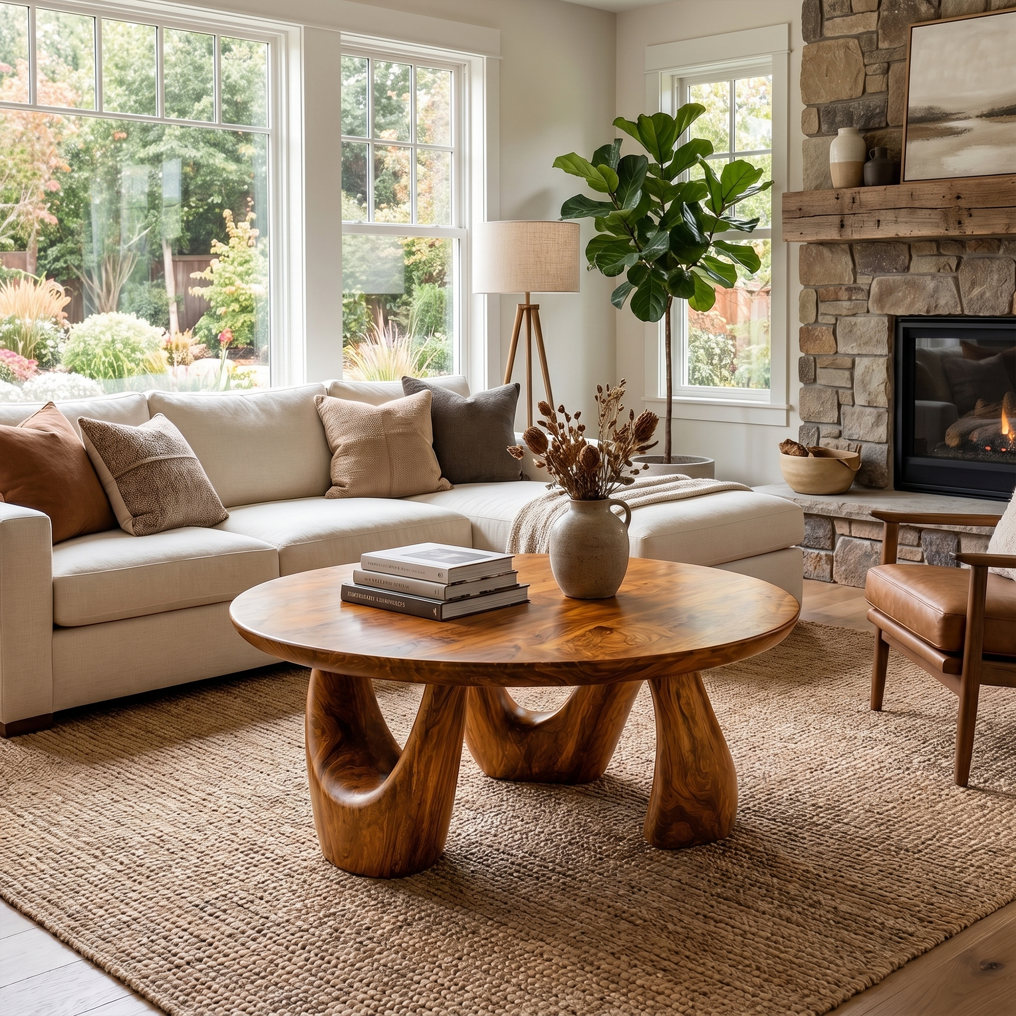 Organic Coffee Table With Freeform Live Edge Top And Sculptural Loop Wood Base For Living Room - view 6 of 8