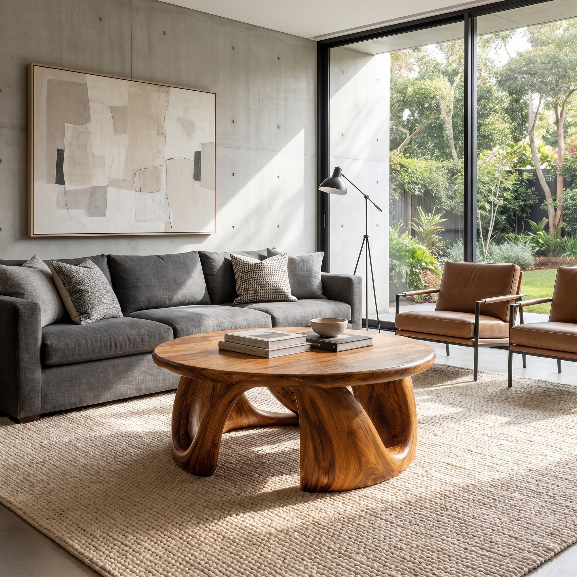 Organic Modern Coffee Table With Round Wood Top And Artistic Curved Base For Living Room - view 6 of 8