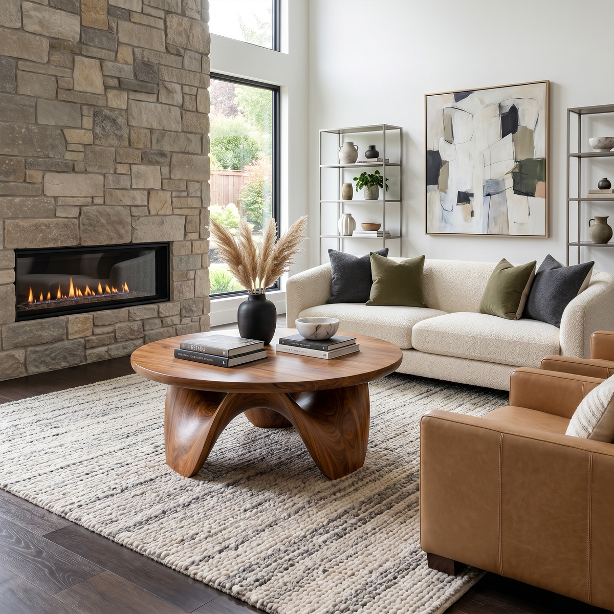 Rustic Coffee Table With Sculptural Solid Wood Base And Round Live Edge Top For Living Room - view 6 of 8