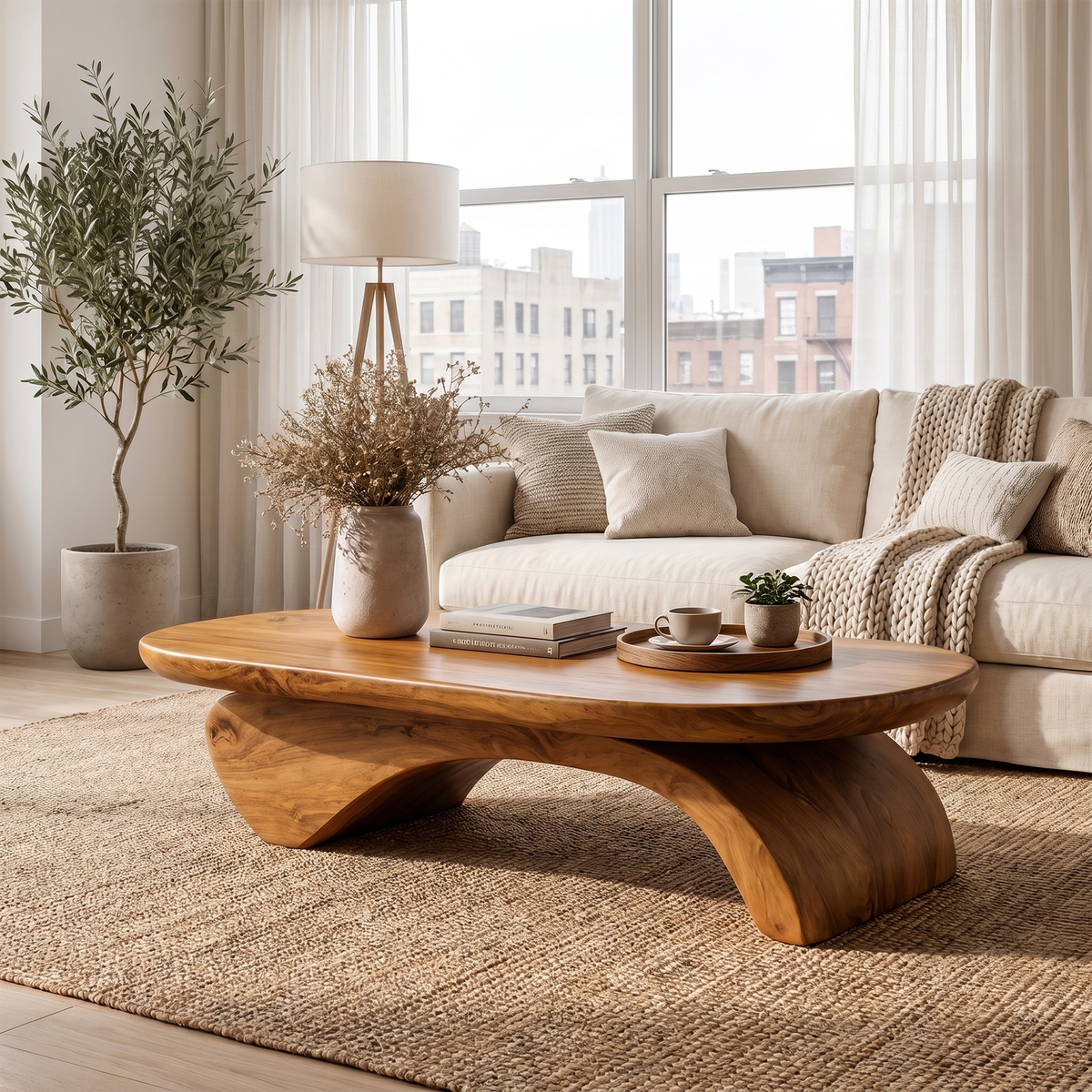 Rustic Live Edge Coffee Table With Artistic Curved Wood Pedestal For Living Room - view 6 of 8
