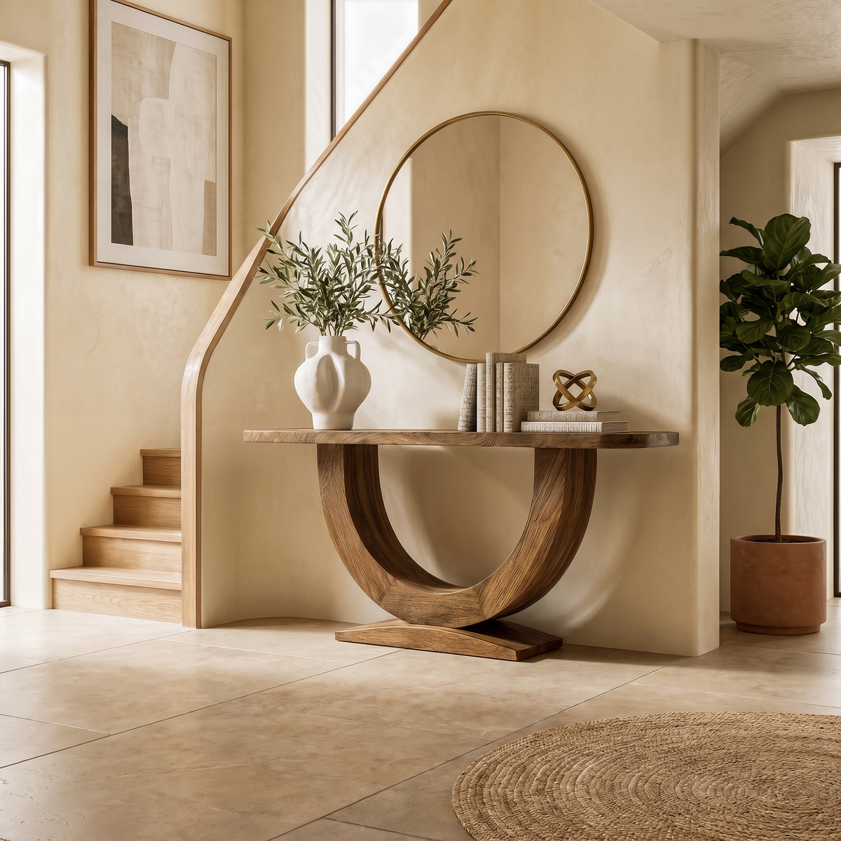 Contemporary Organic Console Table With U Shape Pedestal Base For Entryway And Living Room - view 6 of 8