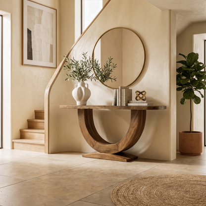 Contemporary Organic Console Table With U Shape Pedestal Base For Entryway And Living Room - view 6 of 8