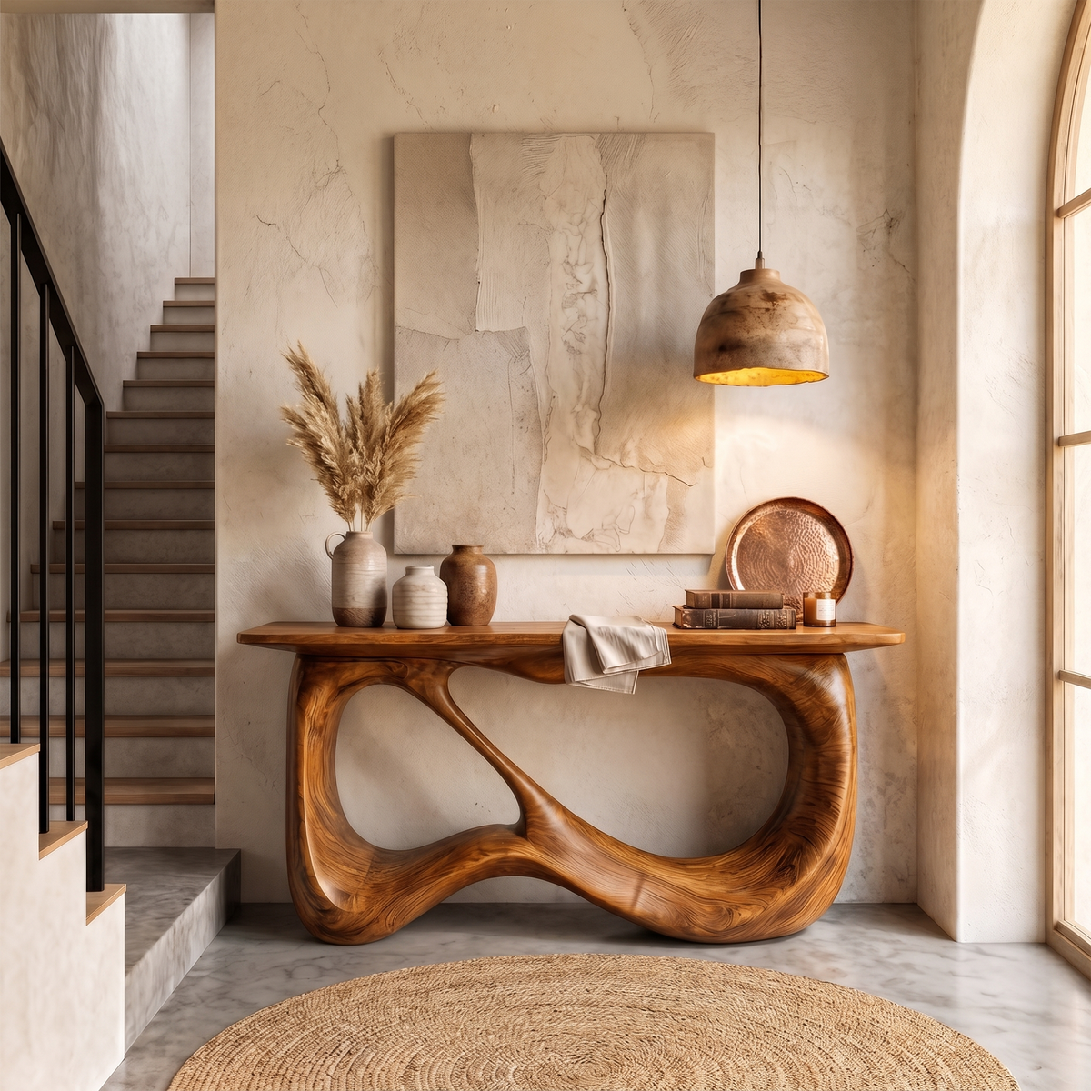 Minimalist Console Table With Flowing Loop Wood Base For Entryway - view 6 of 8