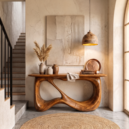 Minimalist Console Table With Flowing Loop Wood Base For Entryway - view 6 of 8