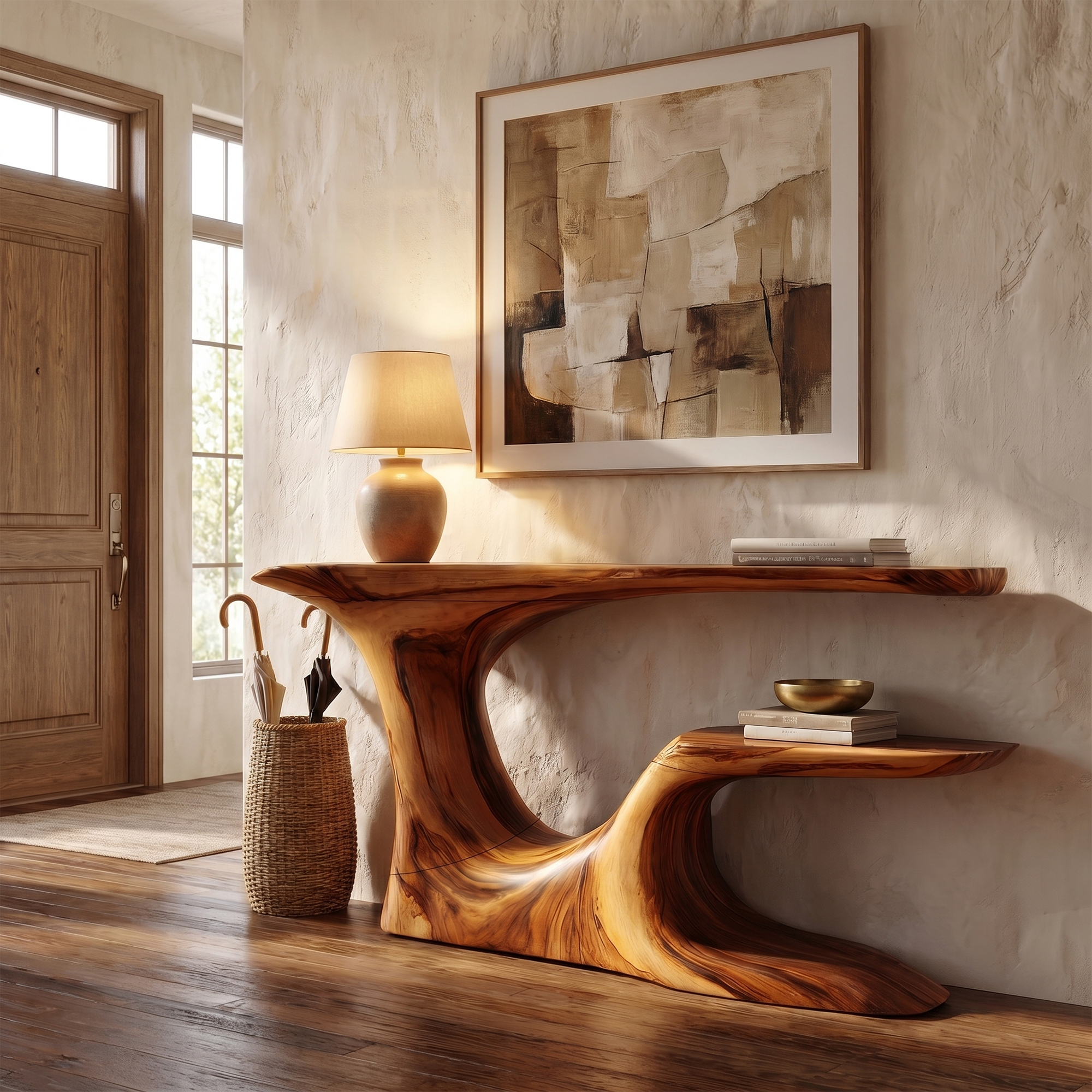 Rustic Organic Console Table With Live Edge Top And Sculptural Solid Wood Base For Entryway - view 6 of 8