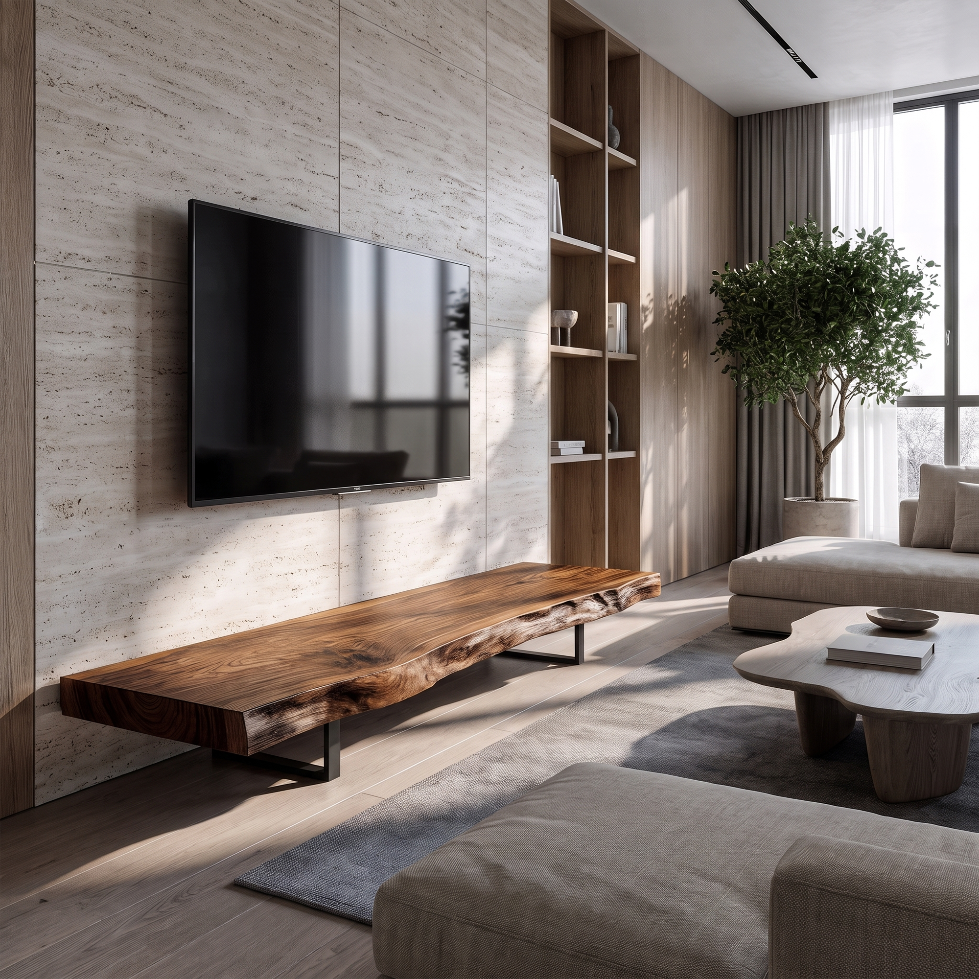 Mid Century TV Console Live Edge Wood Master Bedroom - view 6 of 8