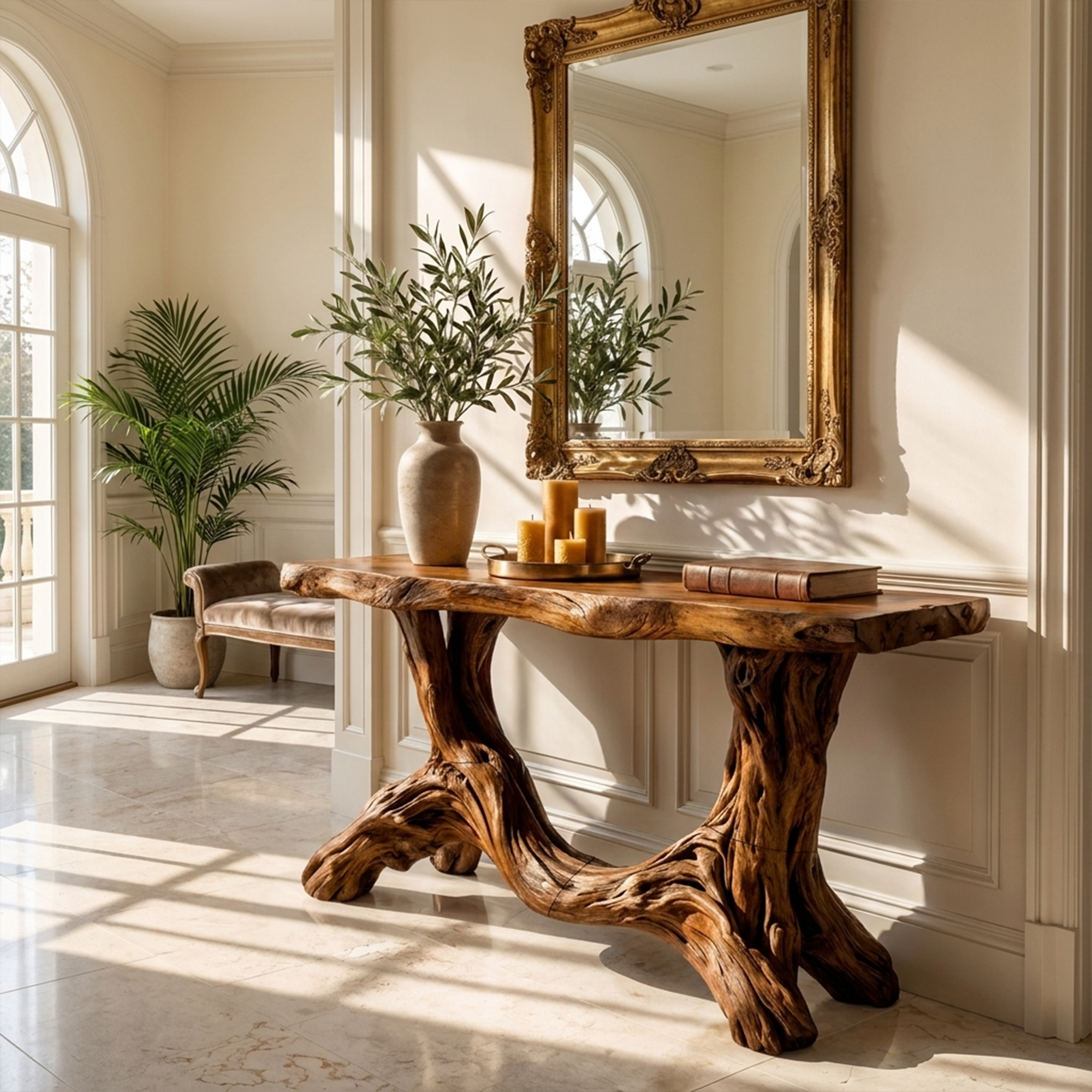 Sculptural Single Pedestal Console Table Handmade Statement Furniture For Living Room Decor - view 6 of 8