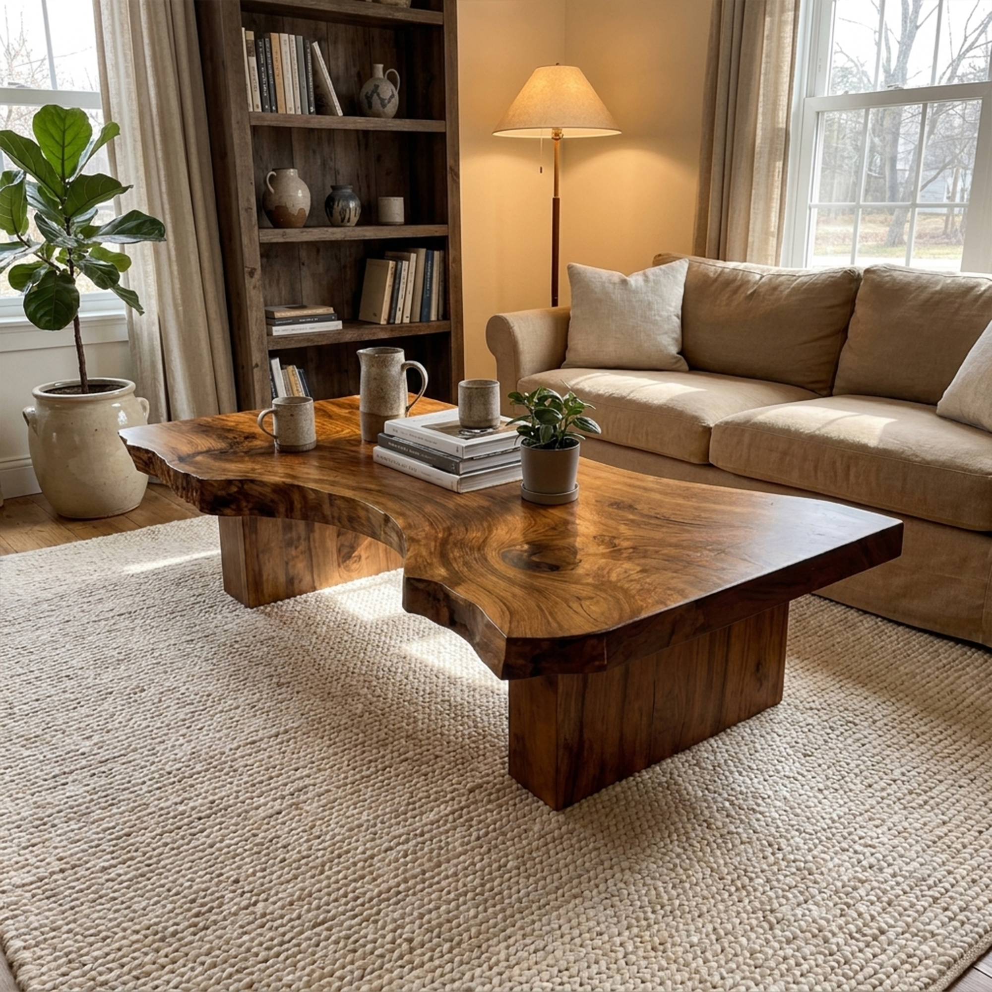Rustic Sculptural Coffee Table Modern Living Room Display - view 6 of 8