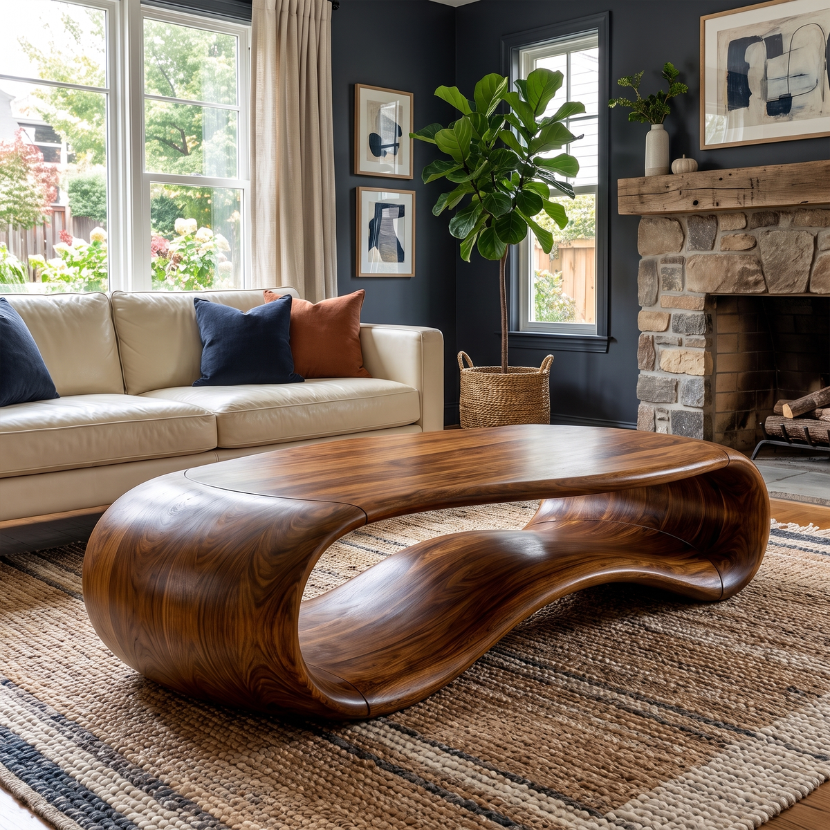 Modern Sculptural Solid Wood Coffee Table For Living Room - view 6 of 8
