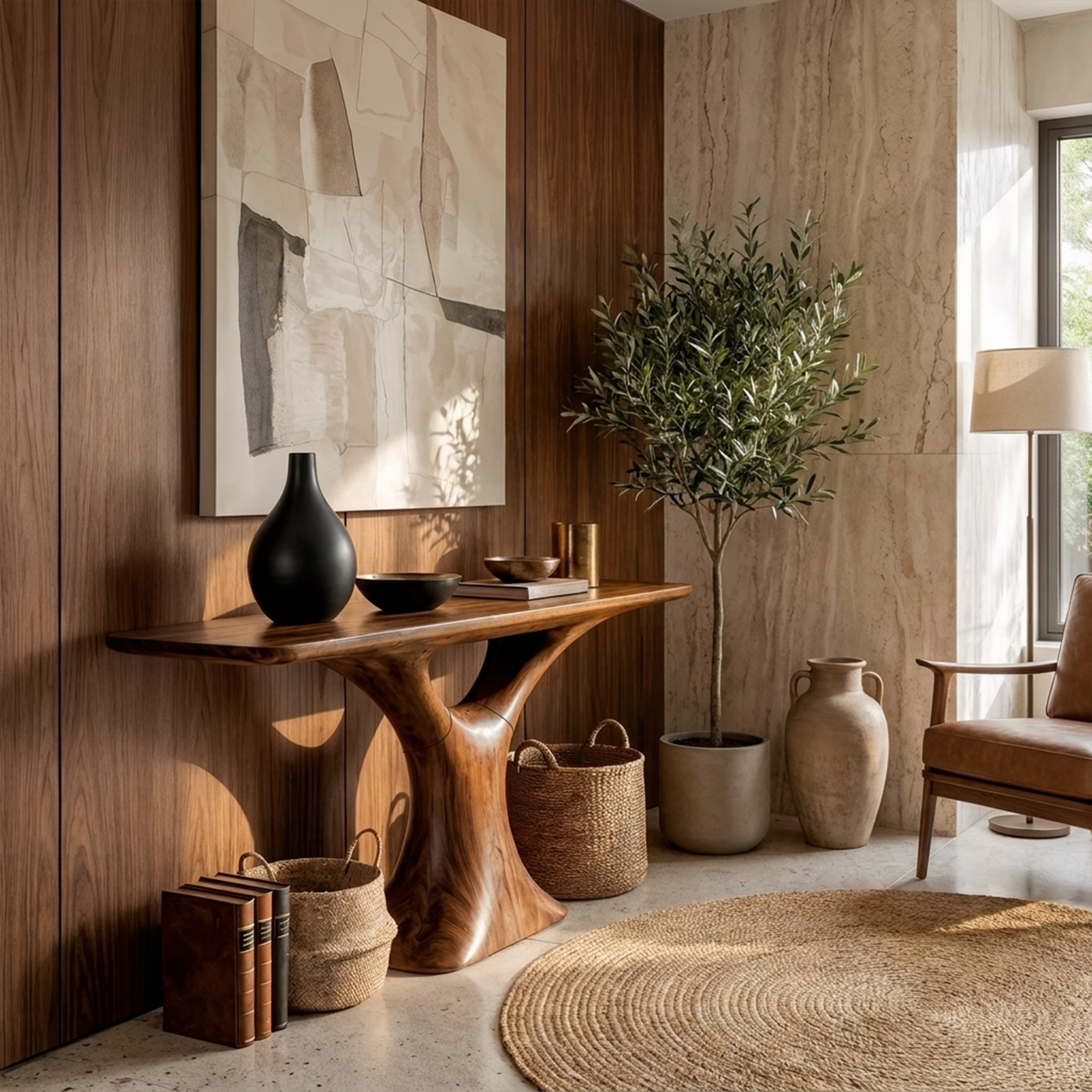 Mid Century Entry Table Smooth Sculptural Form Luxury Welcome Area - view 6 of 8