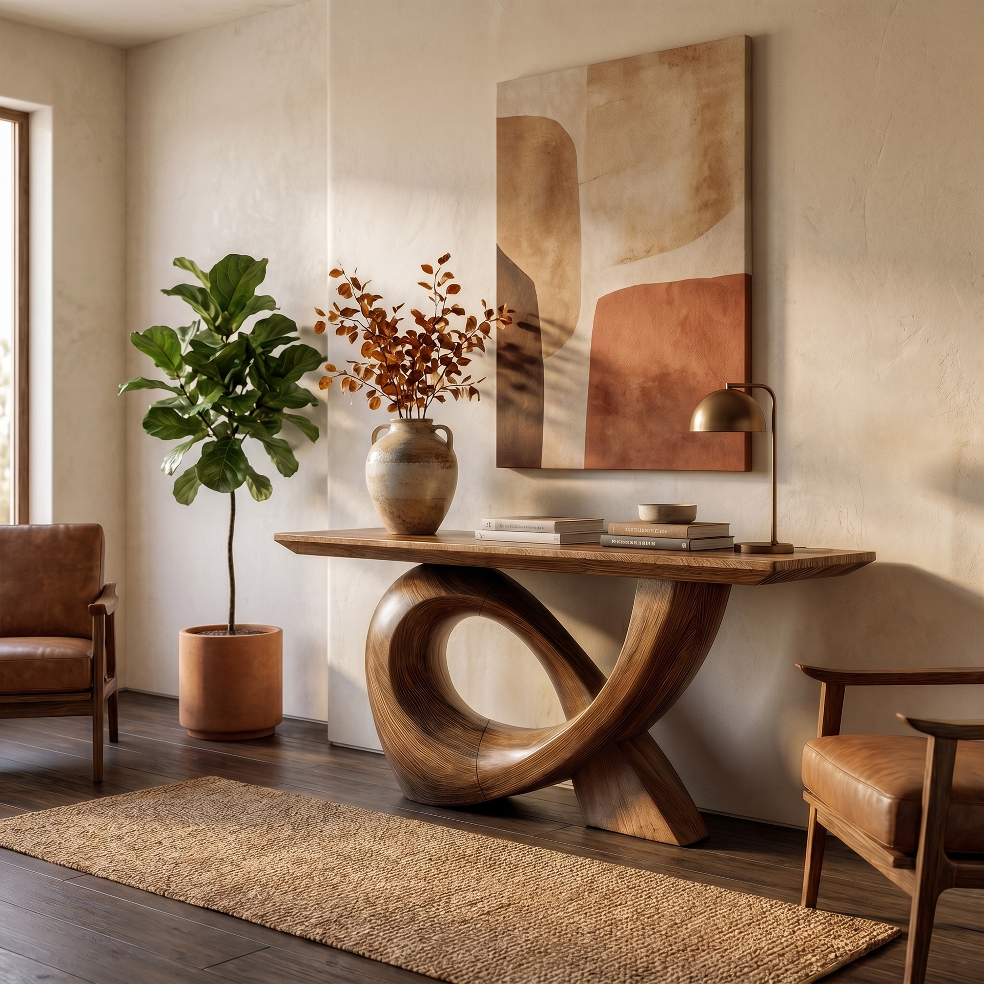 Sculptural Console Table With Flowing Curved Wood Base For Entryway And Living Room - view 6 of 8