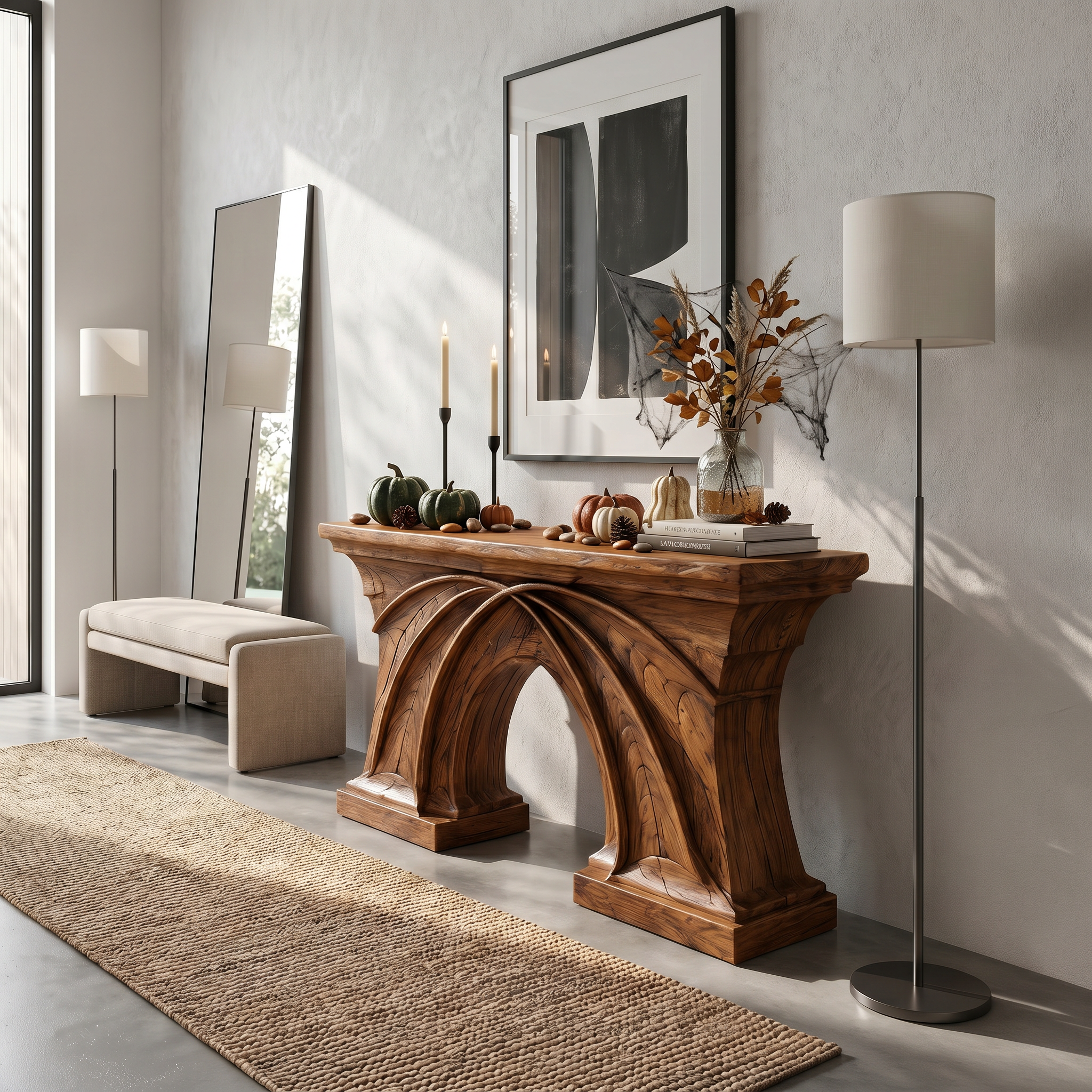 Rustic Console Table Handcrafted Flowing Sculptural Design For Living Room Entryway - view 6 of 8