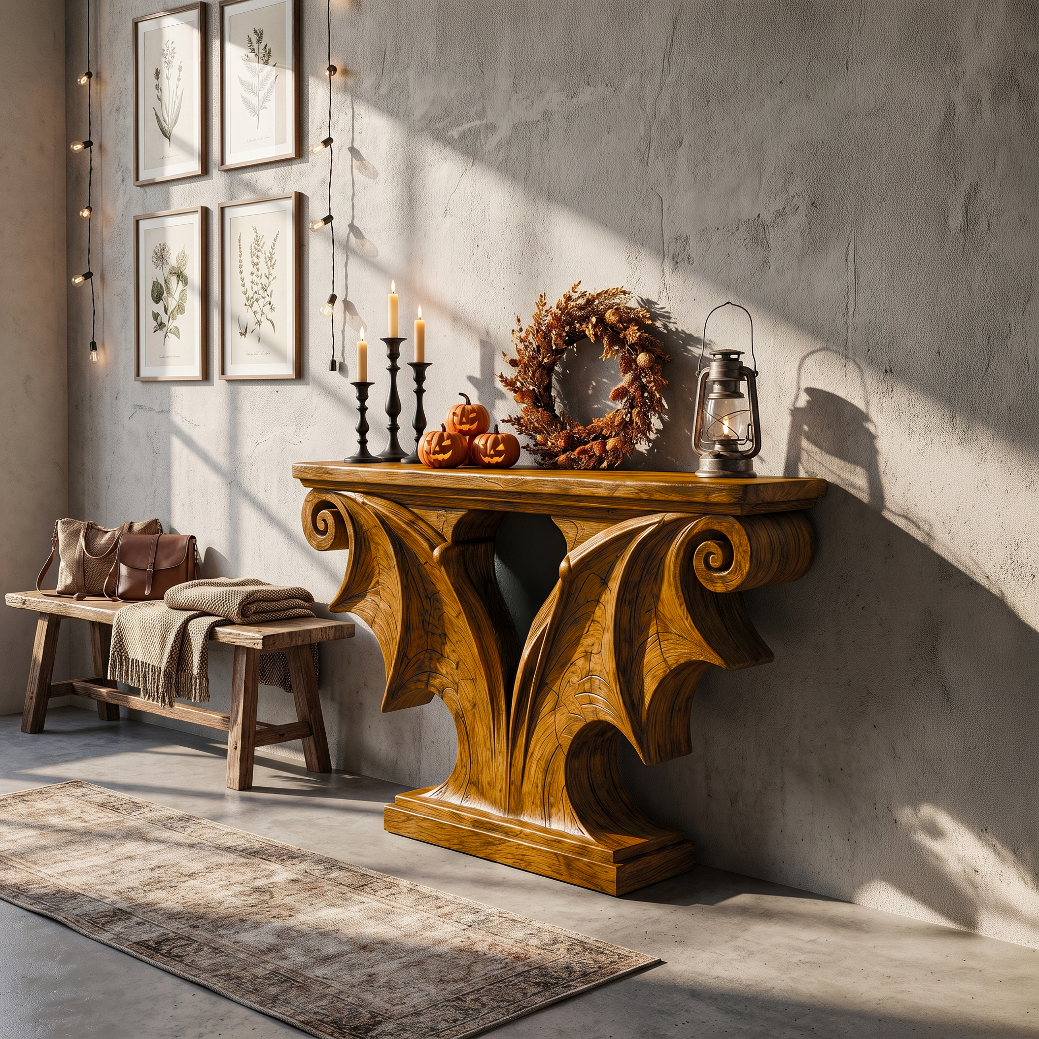 Sculptural Console Table Handcrafted Solid Wood Design For Entryway Living Room - view 6 of 8