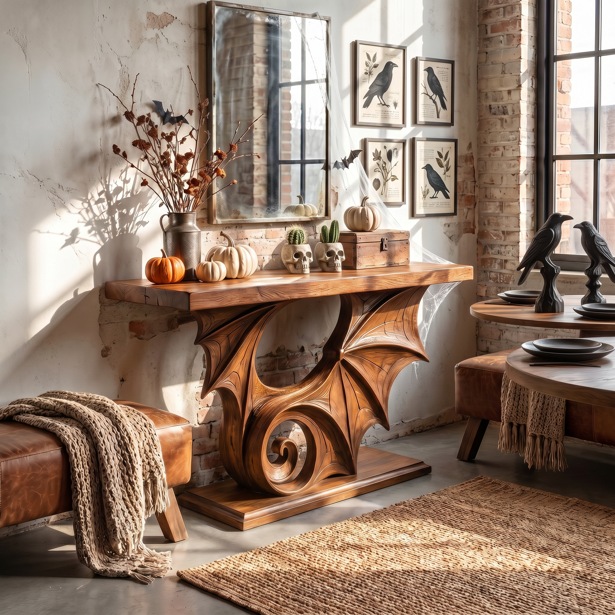 Sculptural Console Table Handcrafted Gothic Style For Entryway Hallway - view 6 of 8