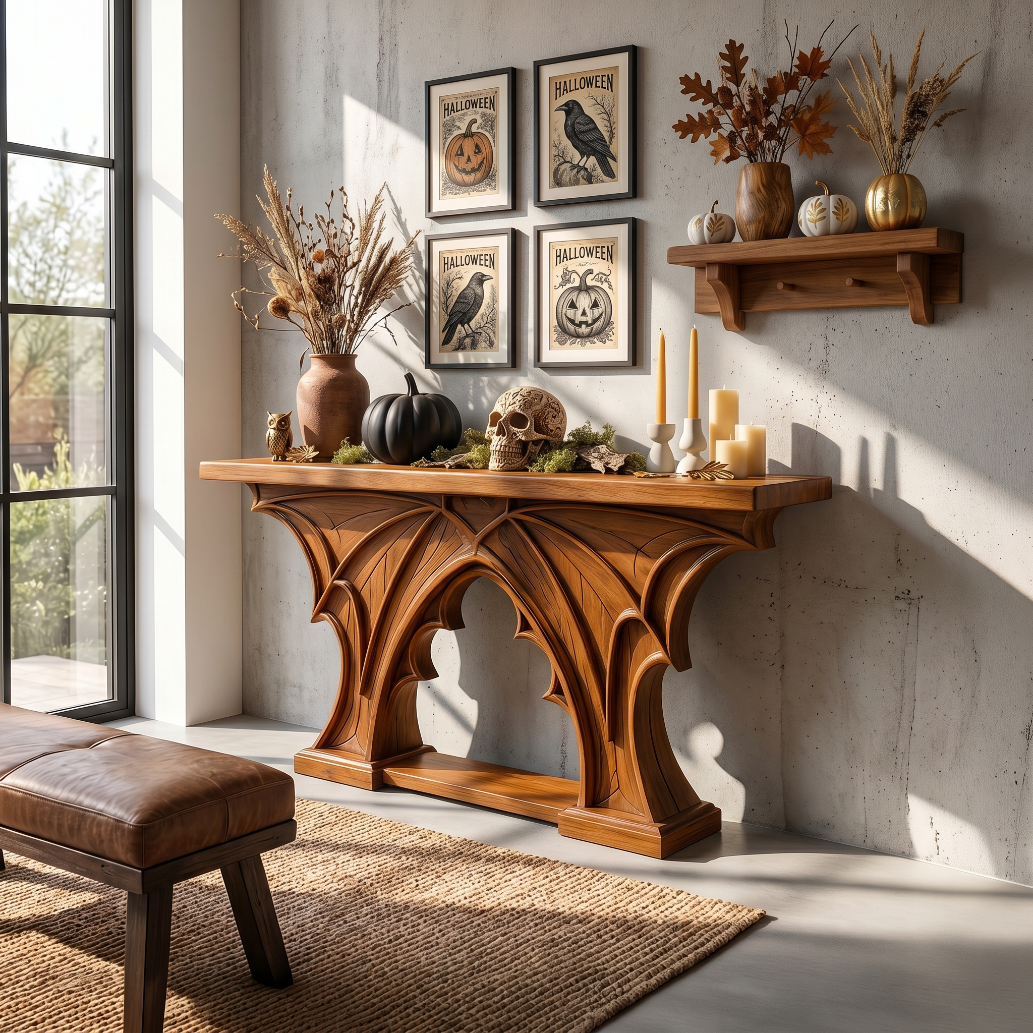 Rustic Console Table Handcrafted Live Edge Design For Hallway - view 6 of 8