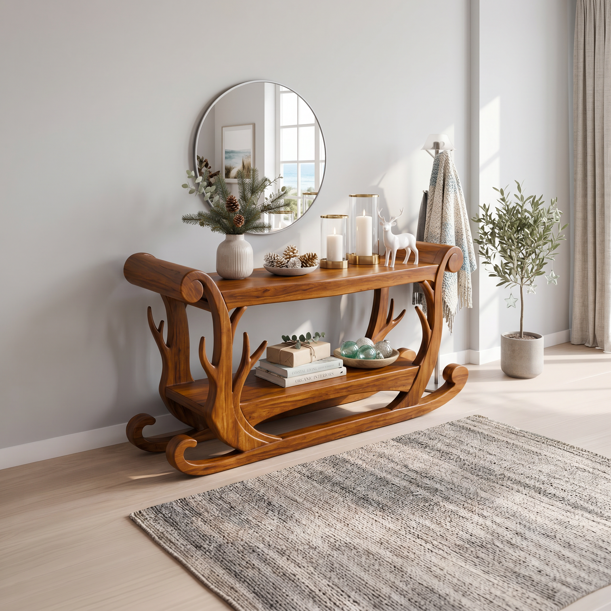 Sculptural Console Table Handcrafted Curved Wood Design For Entryway Hallway - view 6 of 8