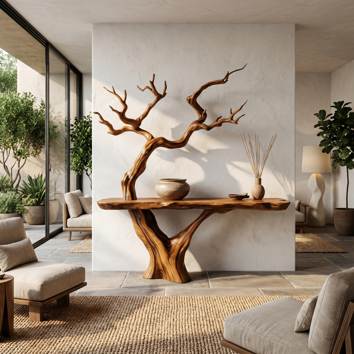 Rustic Console Table With Sculptural Tree Branch Base And Live Edge Wood Top For Entryway And Living Room - view 6 of 8