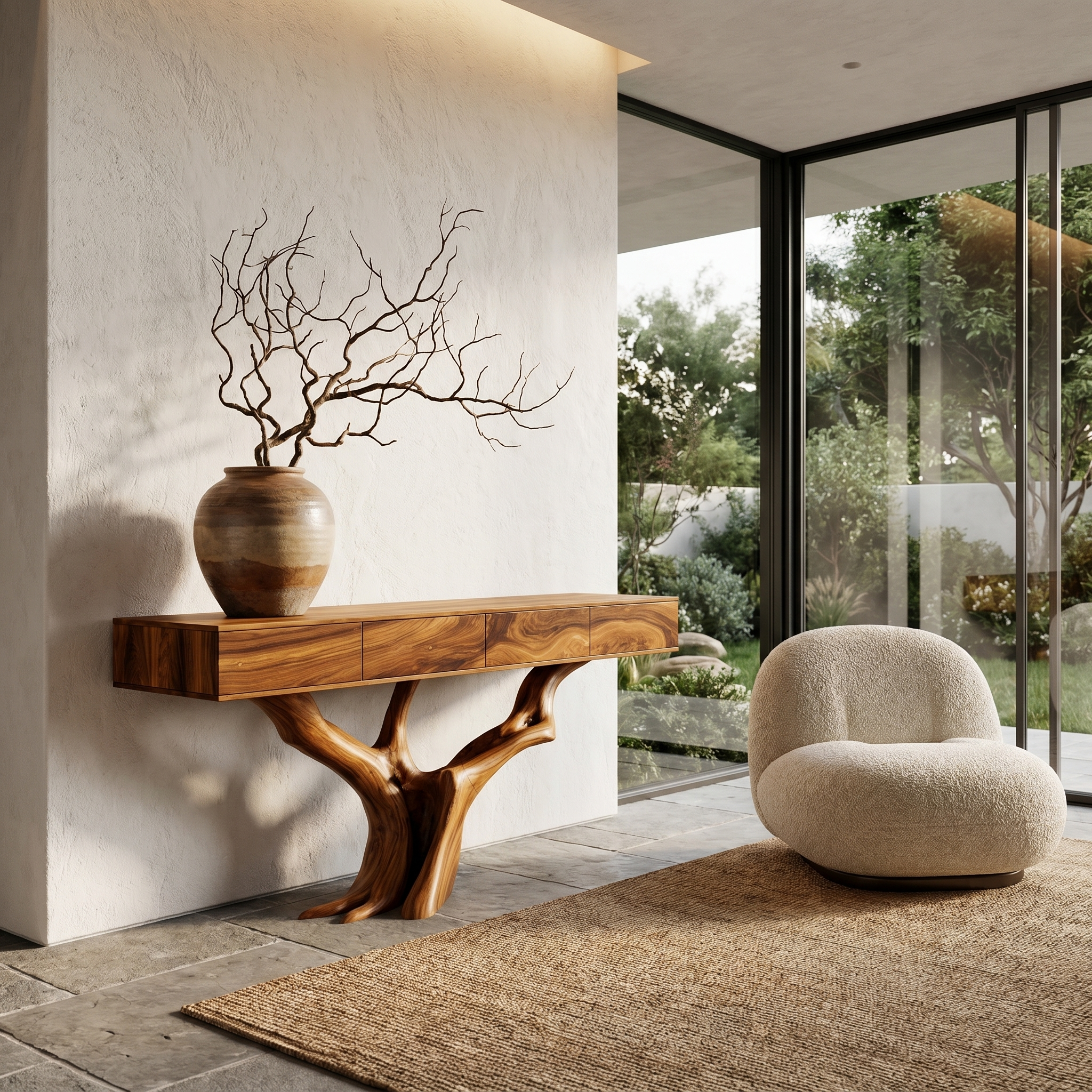 Rustic Live Edge Console Table With Sculptural Tree Branch Base For Entryway And Living Room - view 6 of 8