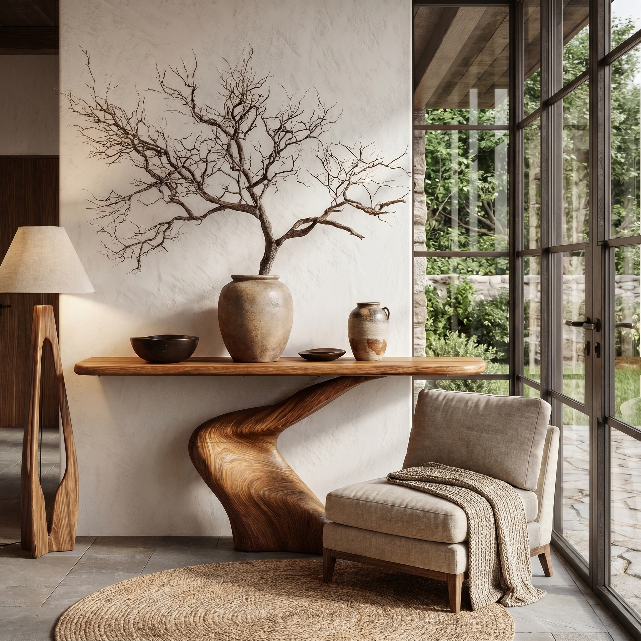 Organic Console Table With Sculptural Twisted Solid Wood Base For Entryway And Living Room - view 6 of 8
