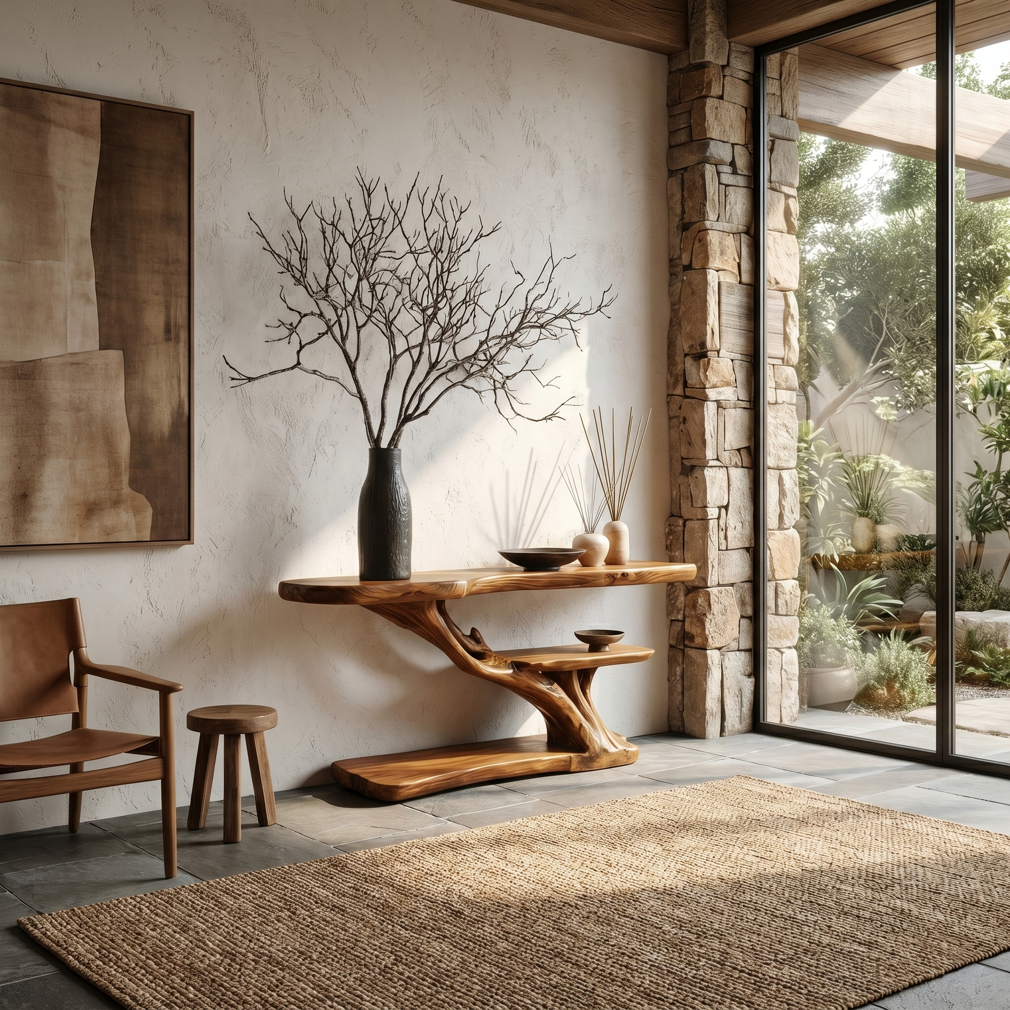 Organic Sculptural Console Table With Handcrafted Wood Base For Hallway - view 6 of 8