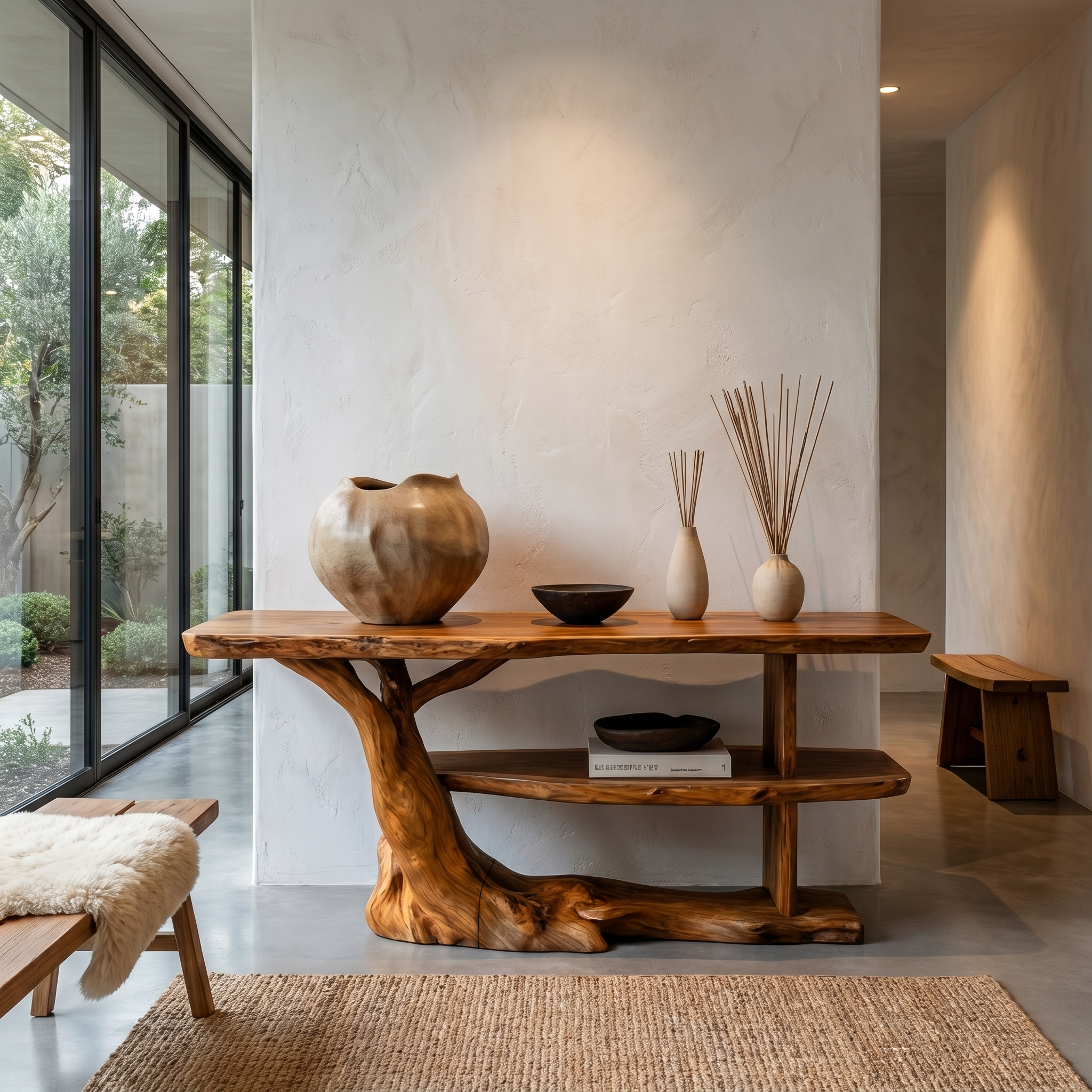 Modern Console Table With Flowing Wood Pedestal Base For Entryway - view 6 of 8