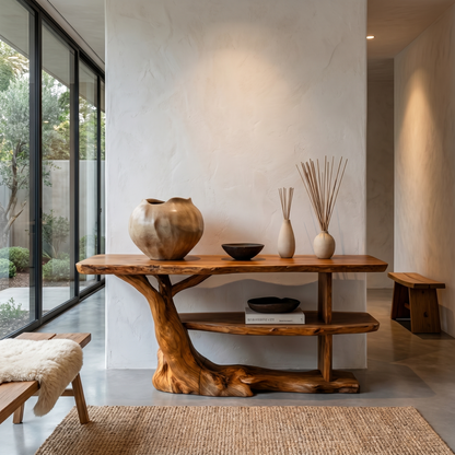 Modern Console Table With Flowing Wood Pedestal Base For Entryway - view 6 of 8