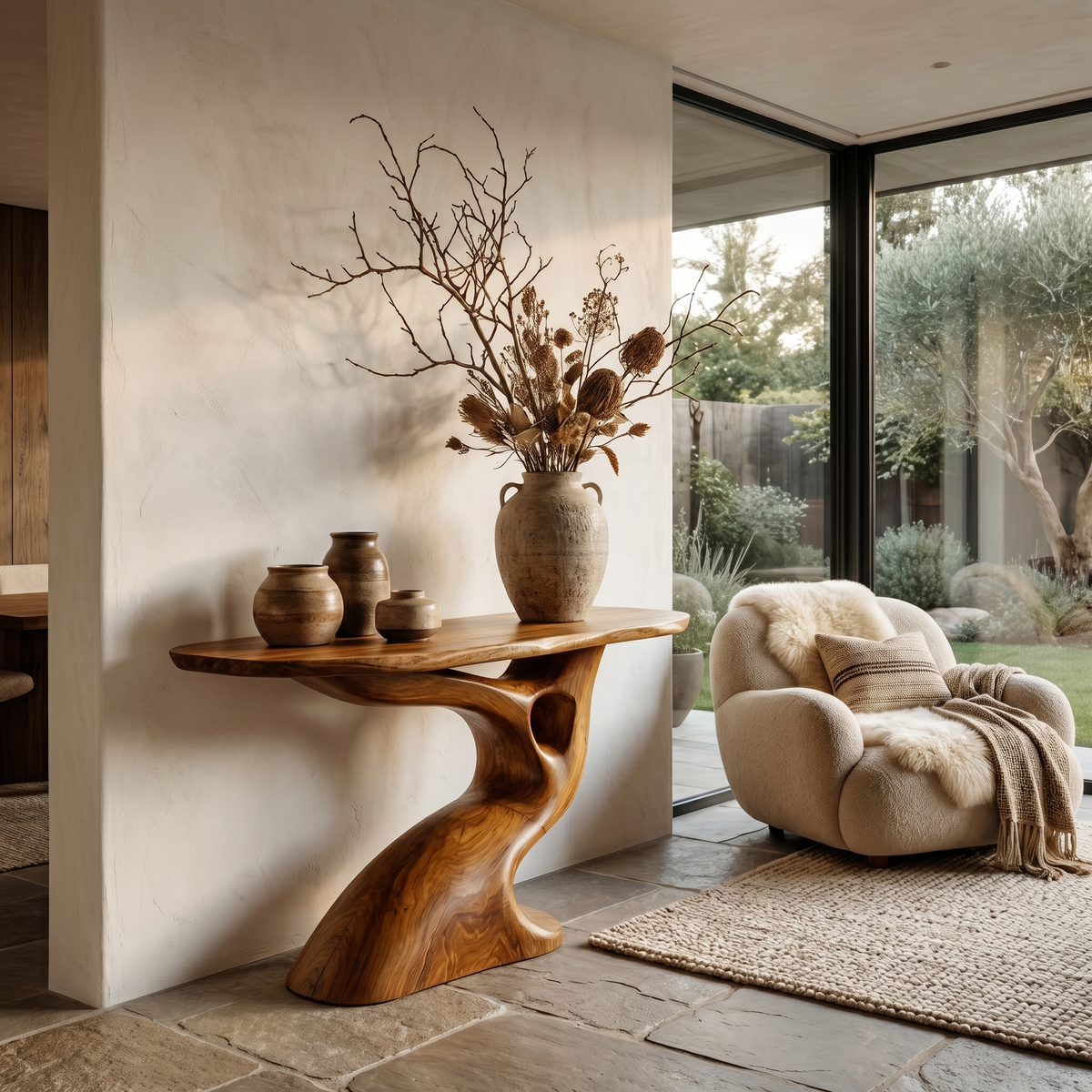 Tree Inspired Console Table With Sculptural Wood Structure For Hallway - view 6 of 8
