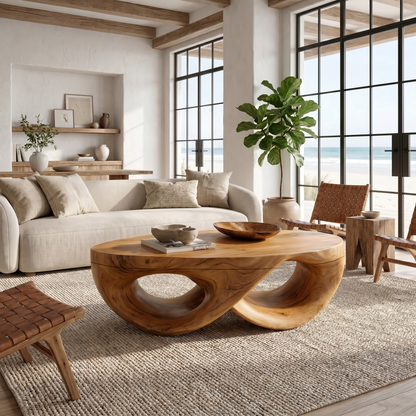 Organic Sculptural Coffee Table With Flowing Solid Wood Silhouette For Living Room - view 6 of 8
