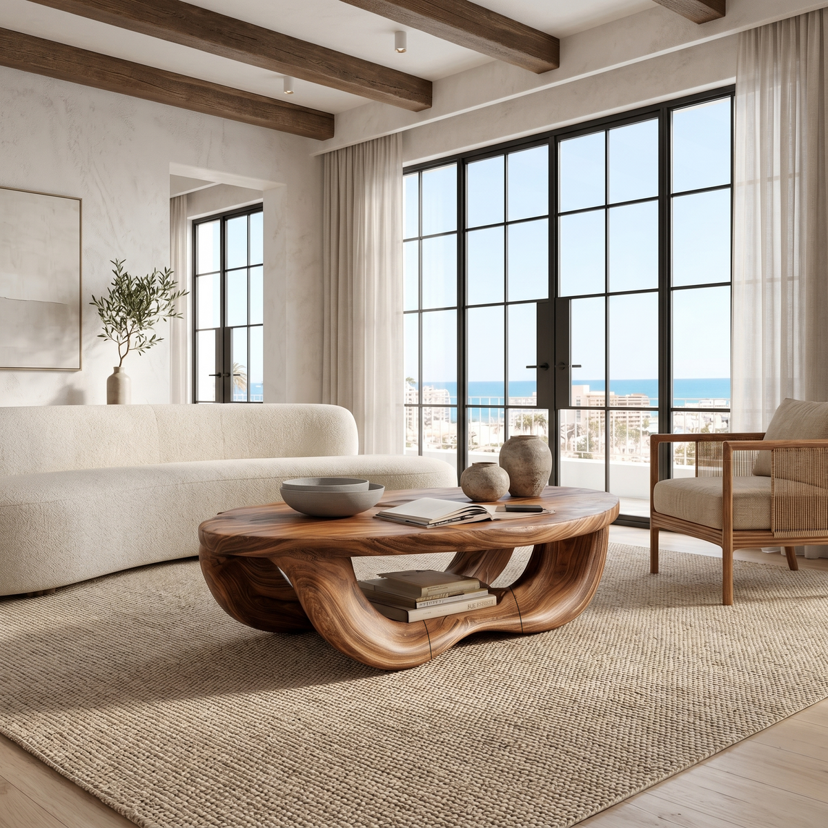 Modern Organic Coffee Table With Handcrafted Curved Wood Design For Living Room - view 6 of 8