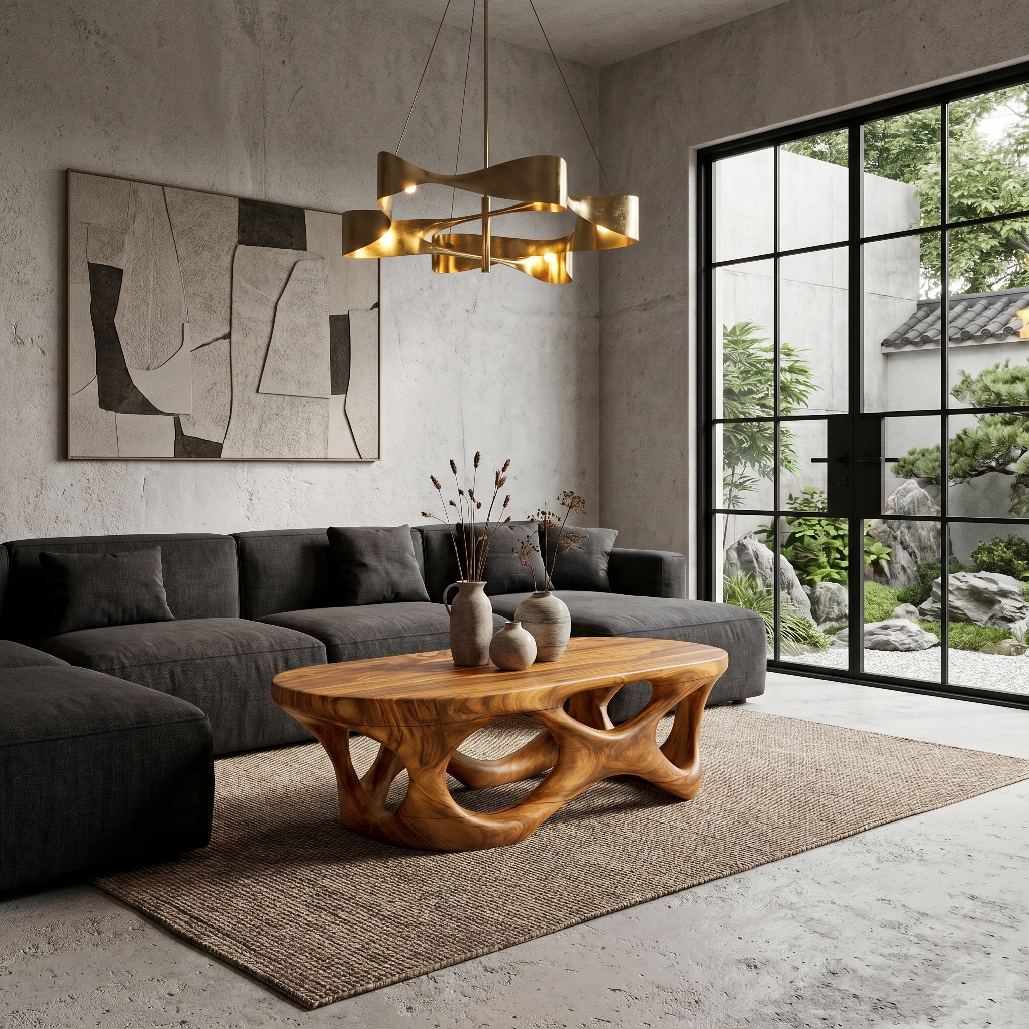 Sculptural Coffee Table With Interlocking Wood Base For Living Room - view 6 of 8