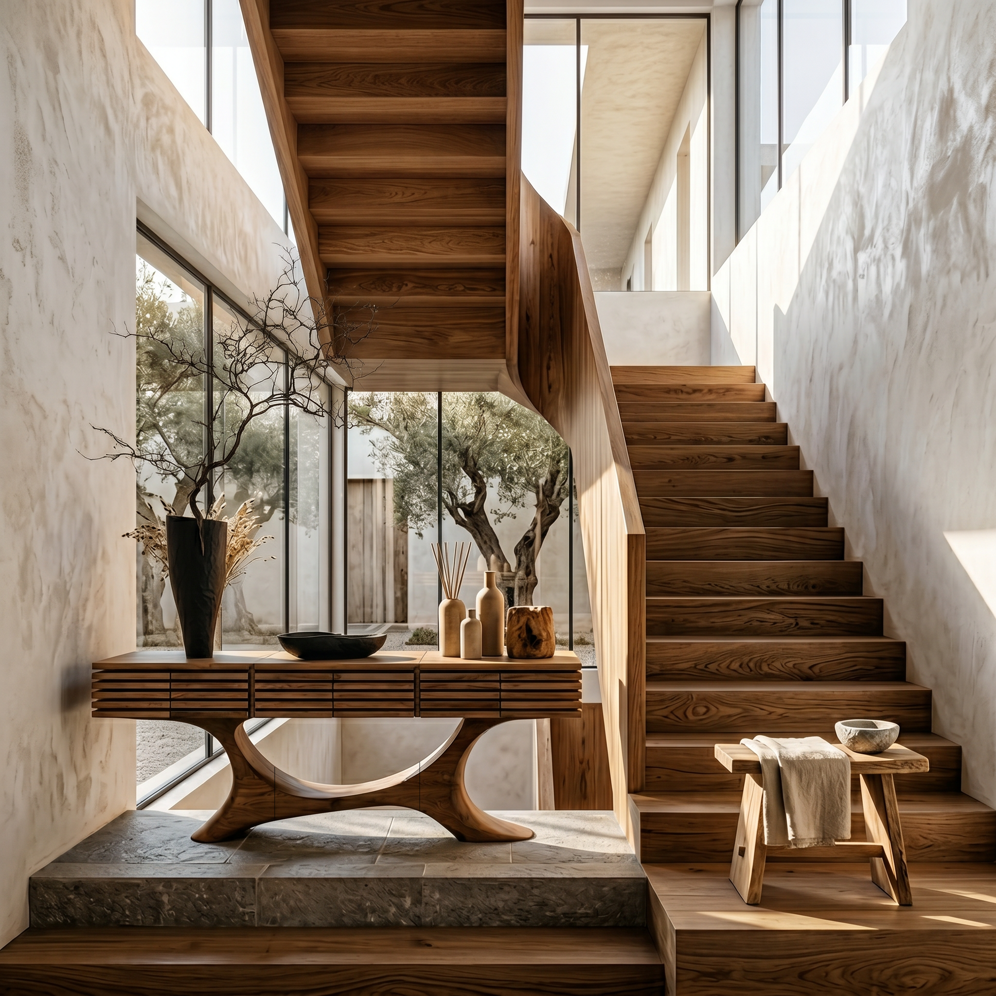 Contemporary Console Table With Curved Tree Trunk Base And Built In Storage Drawers For Living Room - view 6 of 8
