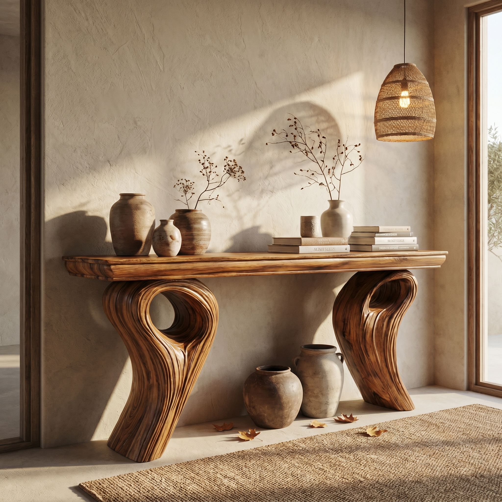 Rustic Organic Storage Console Table With Tree Inspired Base For Hallway And Living Room - view 6 of 8