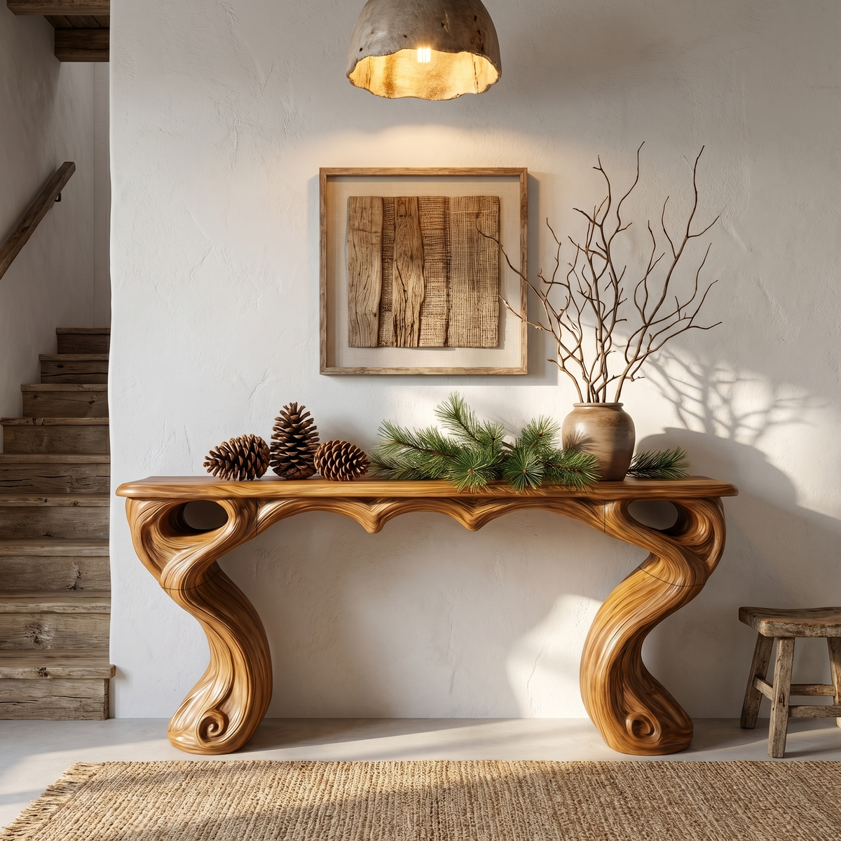 Organic Console Table With Hidden Drawers For Entryway Living Room And Hallway - view 6 of 8