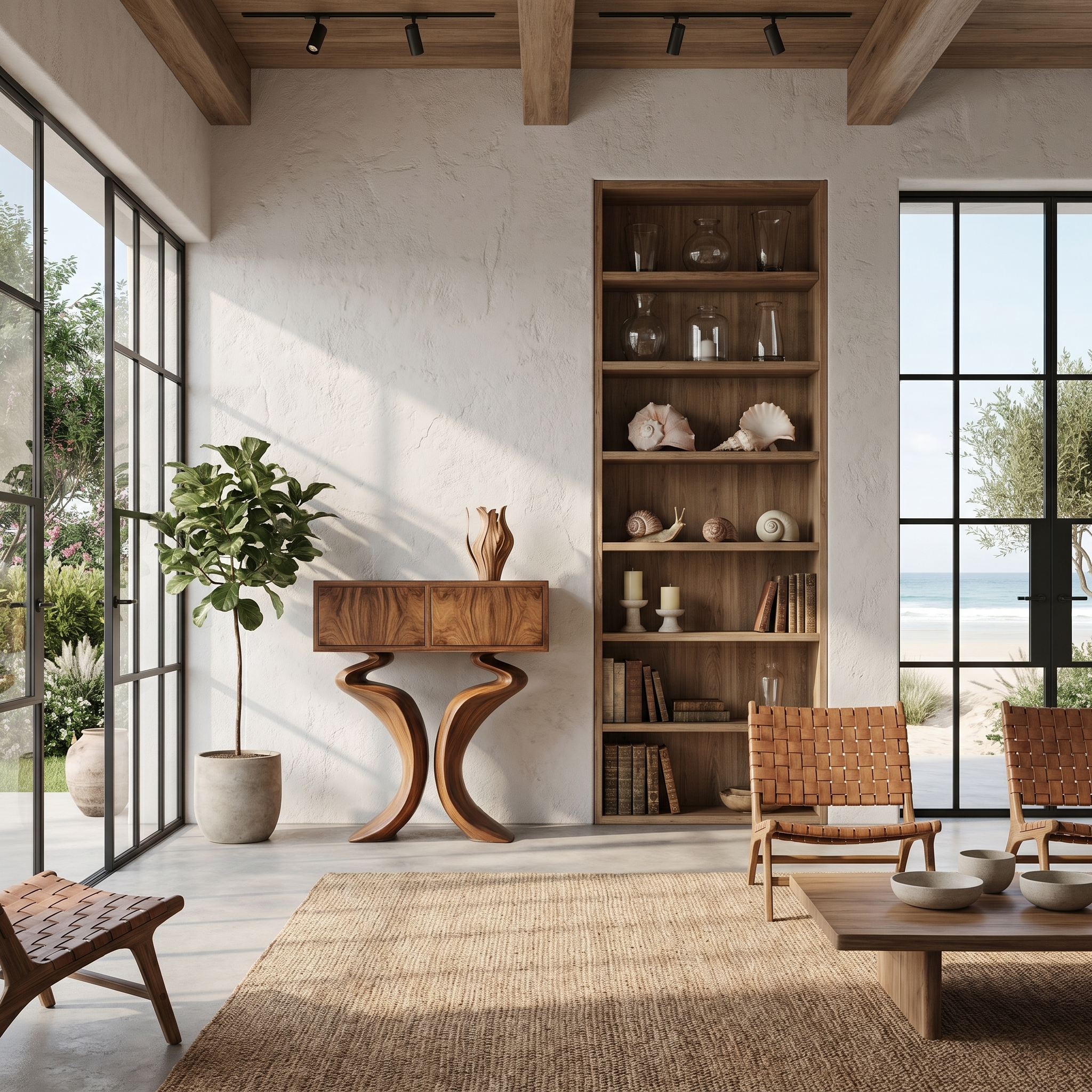 Organic Console Table With Hidden Storage Cabinet For Living Room And Entryway - view 6 of 8