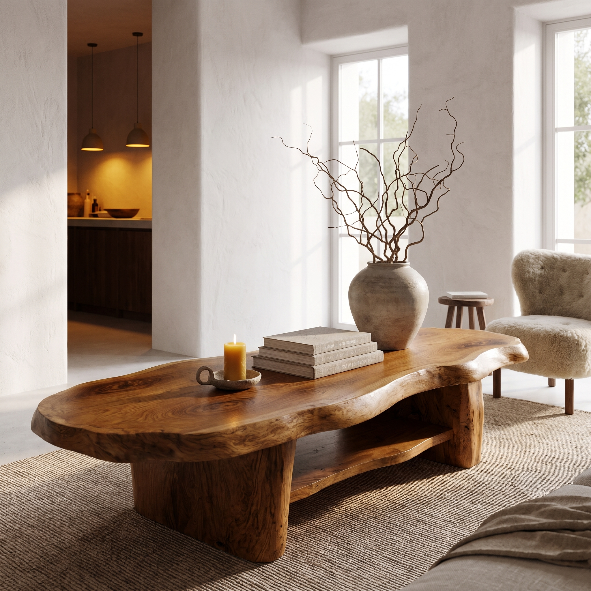Nature Inspired Coffee Table With Sculptural Wood Base For Living Room - view 6 of 8